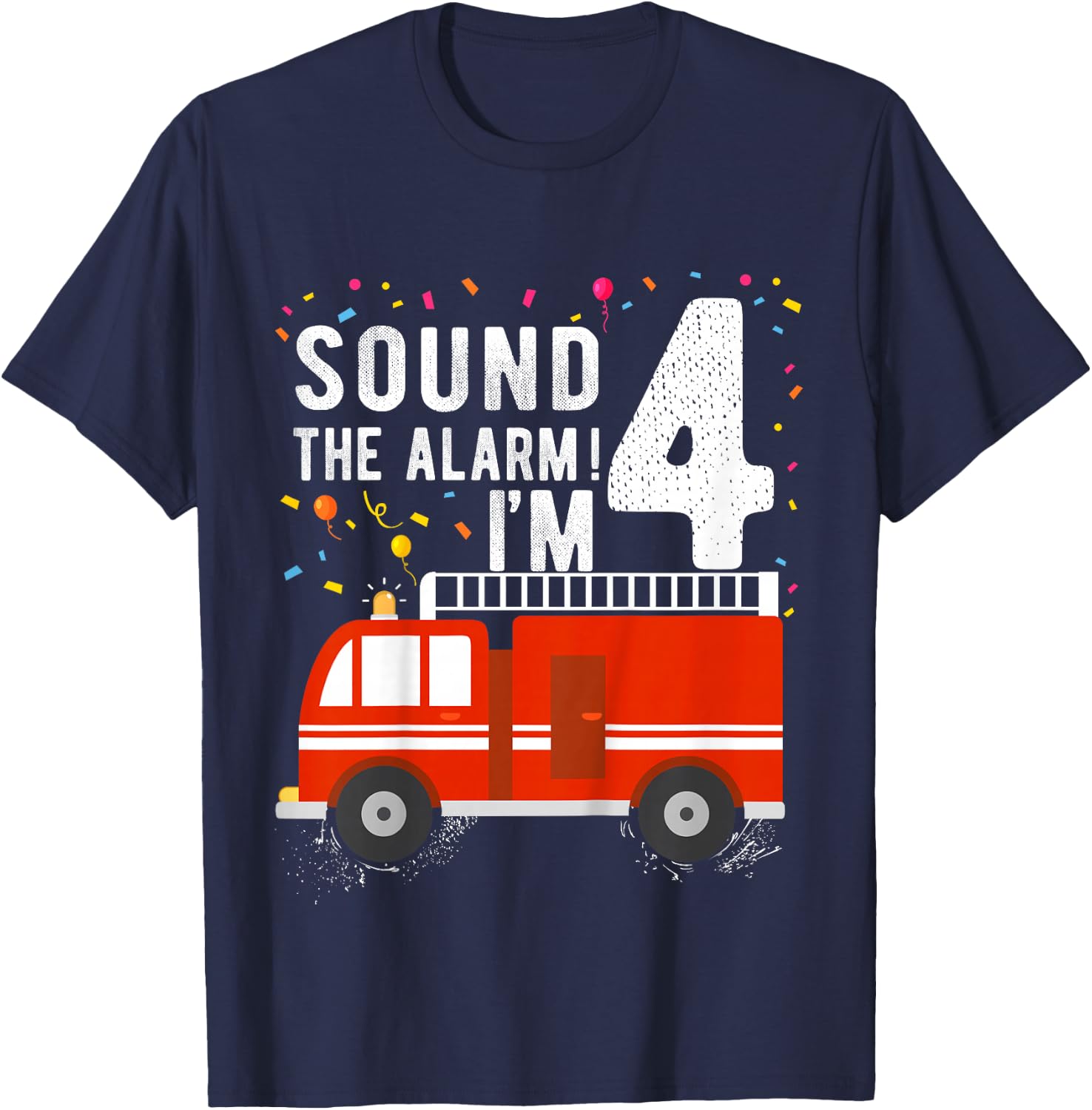Kids Fire Truck 4th Birthday Boy 4 Year Old Firefighter T-Shirt - T-Shirt | Navy