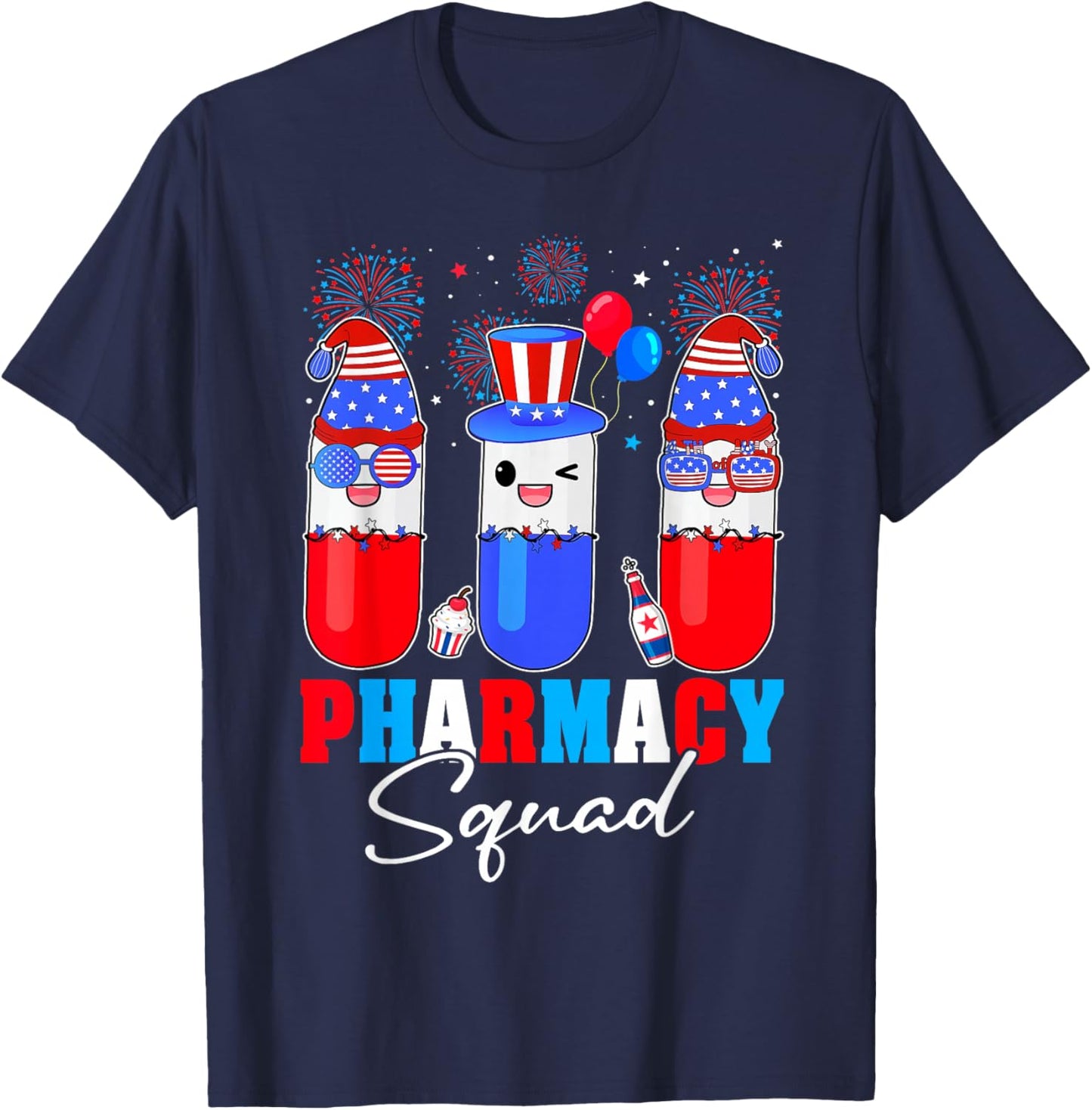 Pharmacy Squad 4th Of July Pharmacy Technician American Flag T-Shirt - T-Shirt | Navy