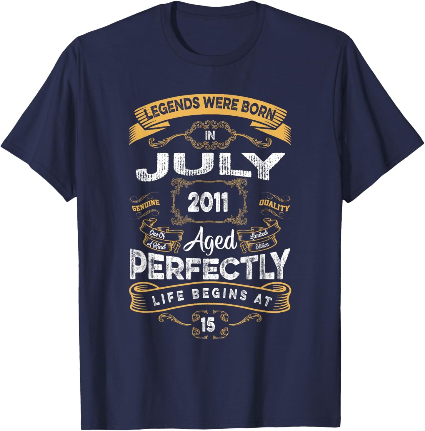 Retro 15th Birthday Legends were Born in July 2011 T-Shirt - T-Shirt | Navy