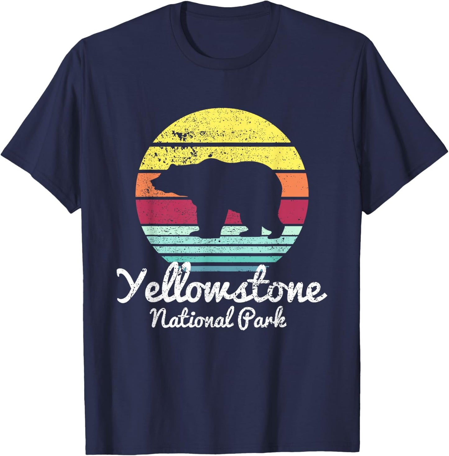 Vintage Retro Yellowstone National Park Wyoming Bear T Shirt T-Shirt - T-Shirt | Navy