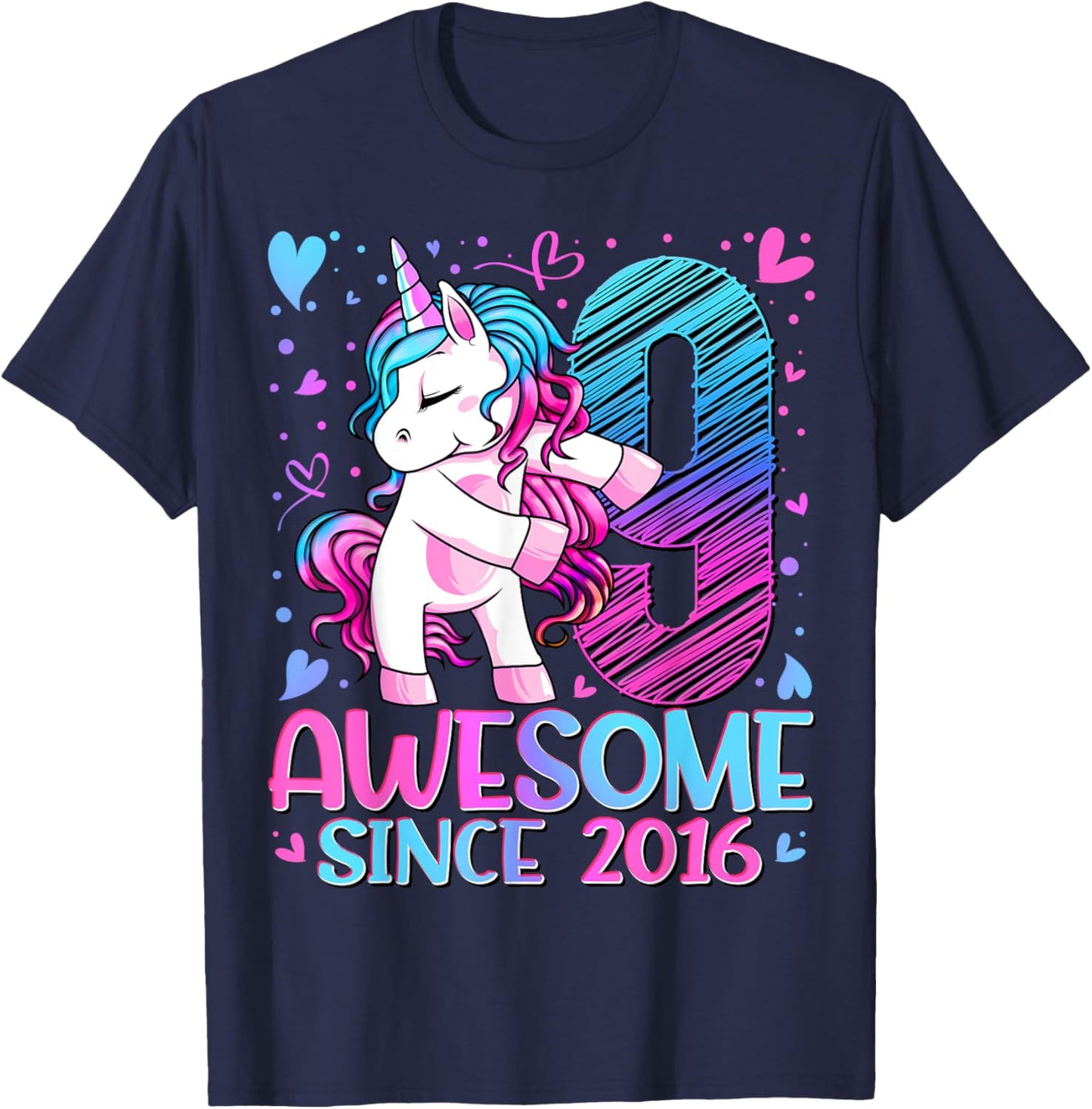 9 Year Old Unicorn Gifts For Girls 9th Birthday Girl Party T-Shirt - T-Shirt | Navy