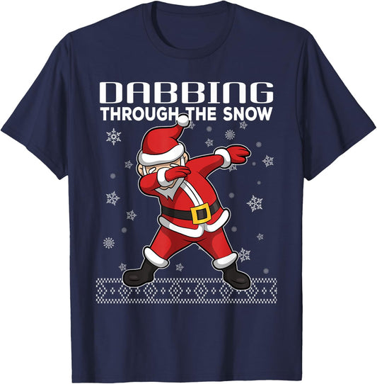 Boys Christmas Shirts Dabbing Through the Snow Santa Gift T-Shirt - T-Shirt | Navy