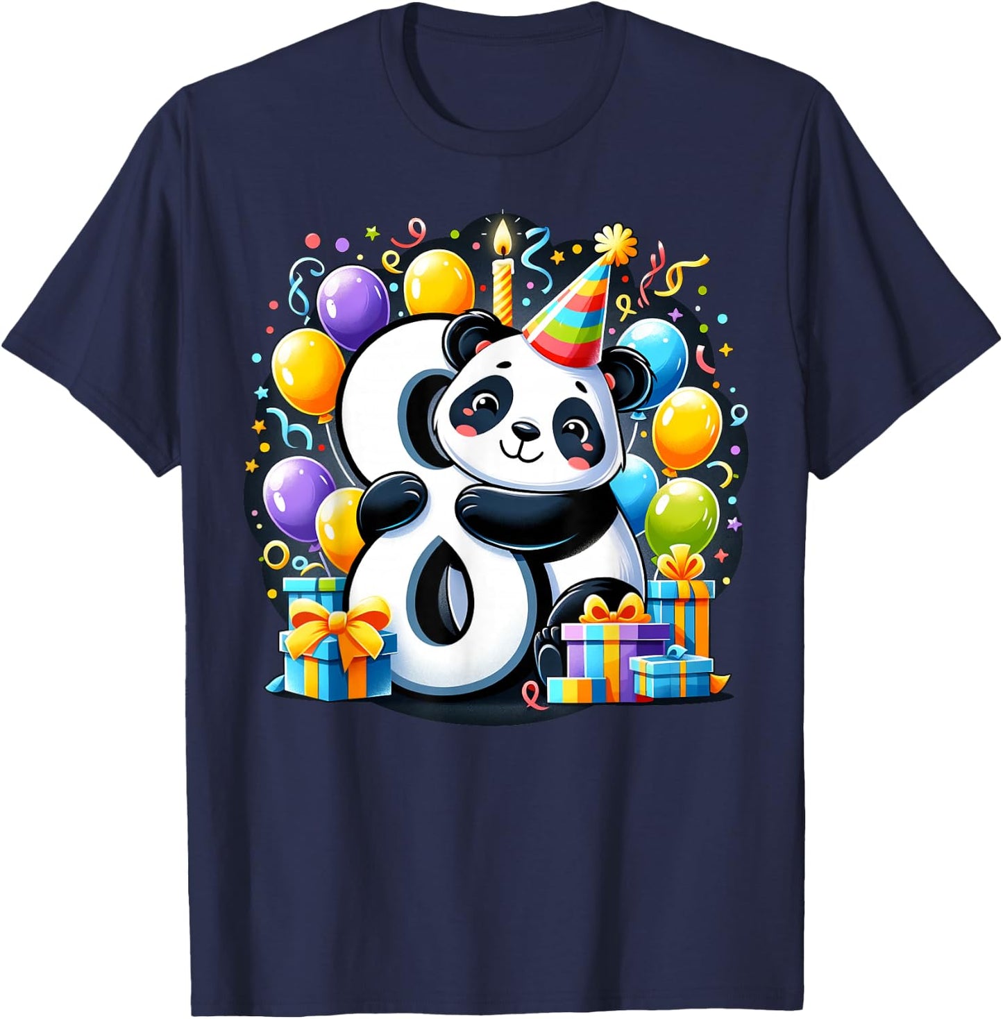 Panda 8th birthday boy girl 8 years old eighth eight Panda T-Shirt - T-Shirt | Navy