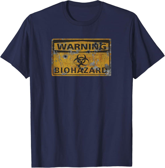 Warning Biohazard Vintage Old Real Street Sign Zombie T-Shirt - T-Shirt | Navy