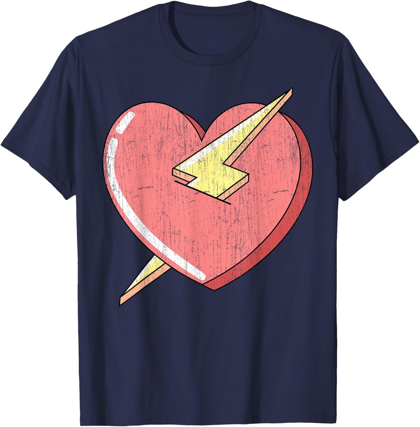 Trendy Apparel Kids Adults Classic Fit Retro Cartoon Heart With Lightning Bolt - Small - Black T-Shirt - T-Shirt | Navy