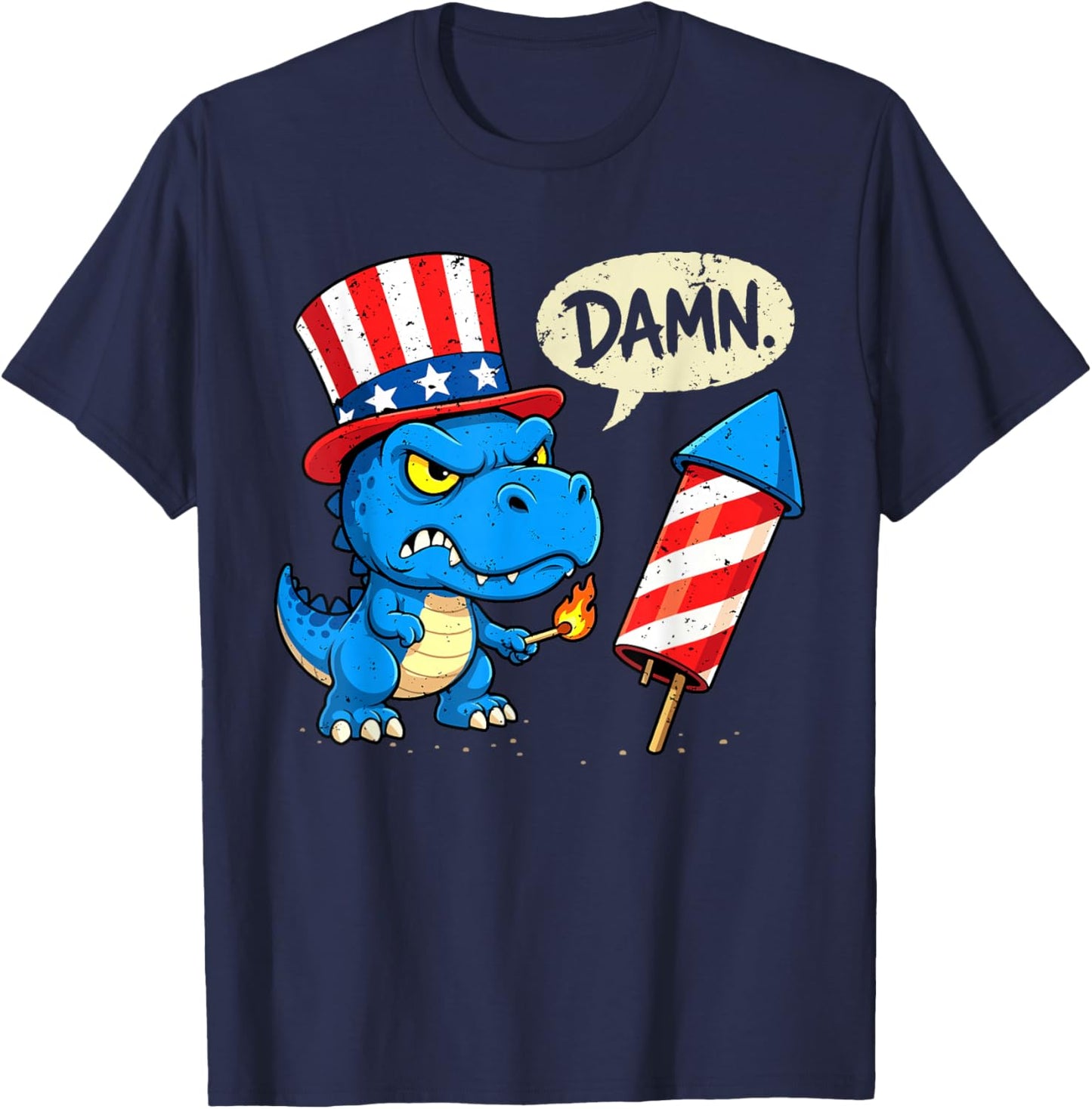 Funny Damn TRex Dinosaur Firecracker Firework Fourth of July T-Shirt - T-Shirt | Navy
