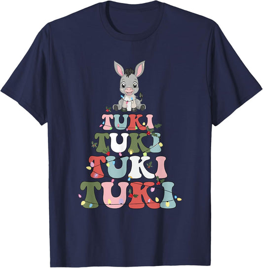 Tuki Donkey Mexican Christmas Tree Donkey Lover Xmas Latino T-Shirt - T-Shirt | Navy