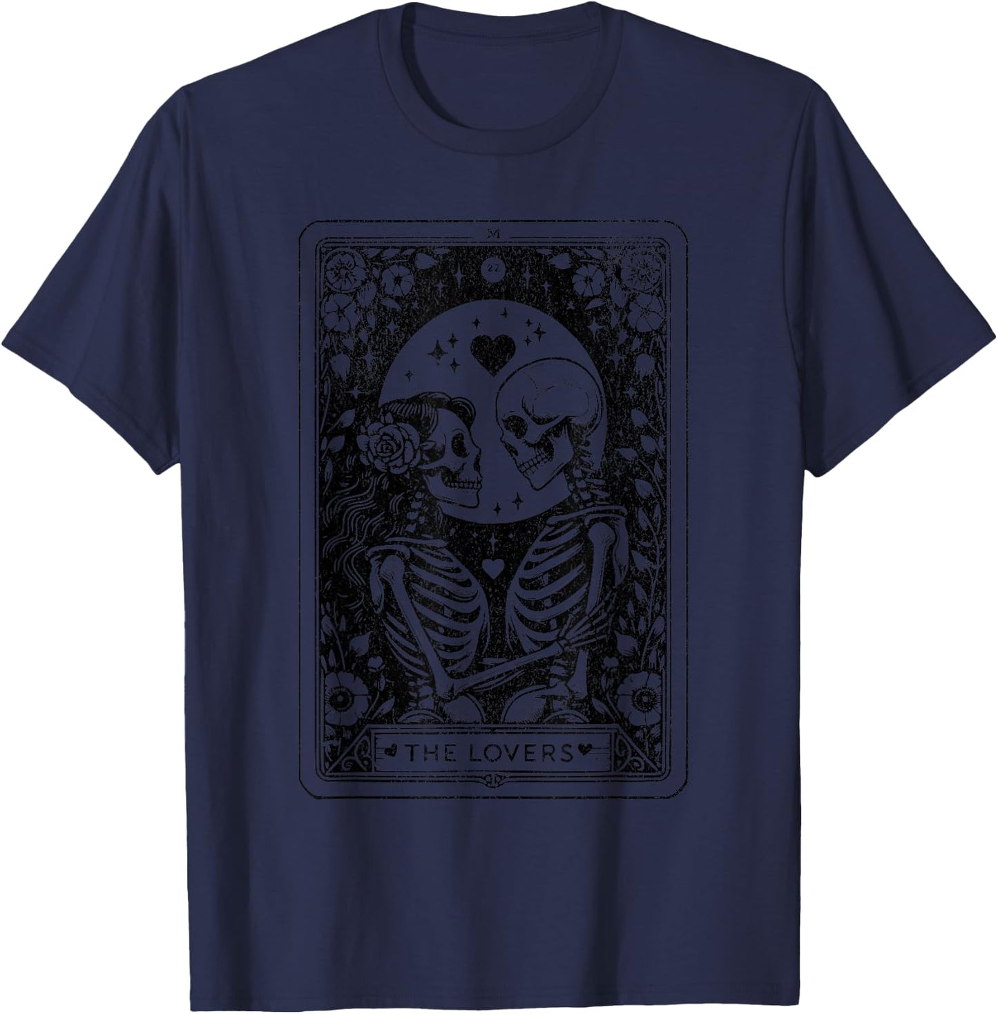 The Lovers Tarot Cards Skeleton Men Women Tarot Card T-Shirt - T-Shirt | Navy