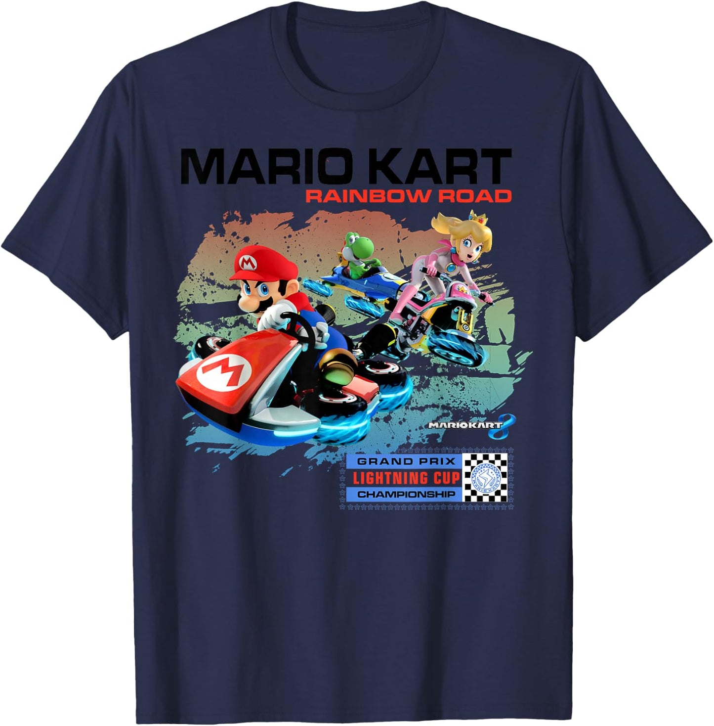 Nintendo Mario Kart Rainbow Road Watercolor Graphic T-Shirt - T-Shirt | Navy