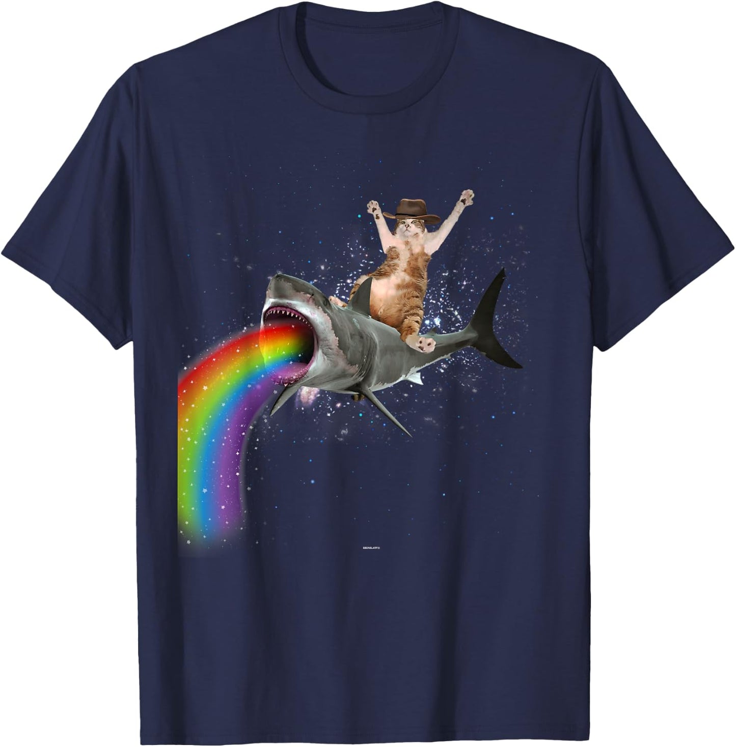 Funny Cat Rides a Rainbow Shark Shirt T-Shirt - T-Shirt | Navy