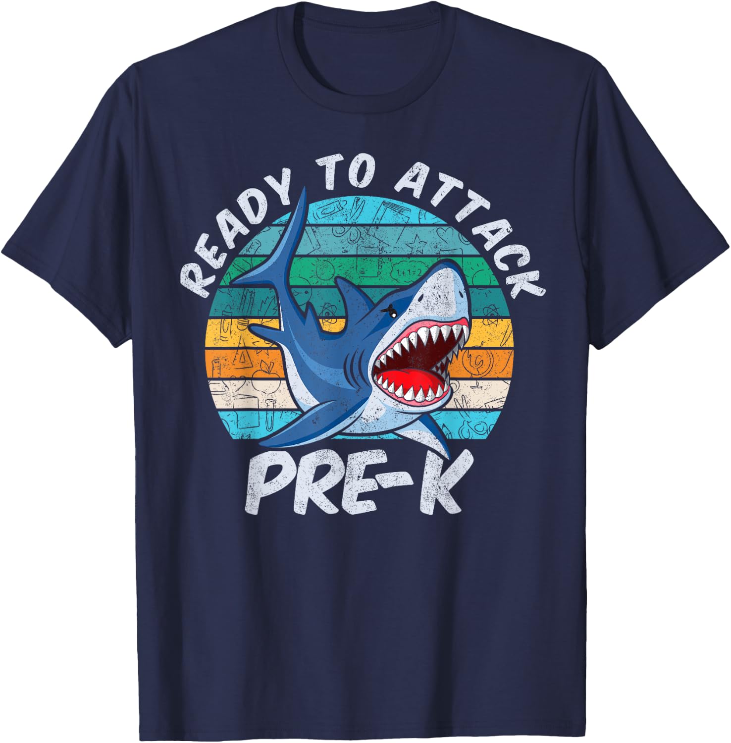 Ready To Attack Pre-K Shark First Day of Preschool T-Shirt - T-Shirt | Navy