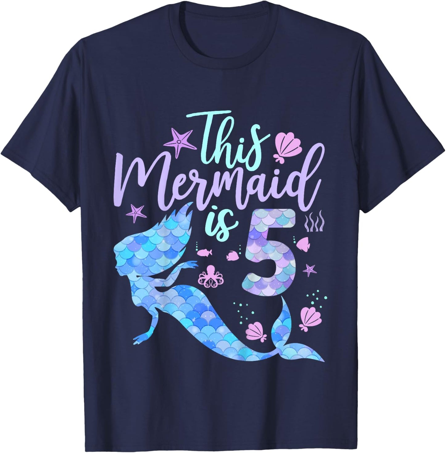 Kids This Mermaid is 5 Birthday Girls Mermaid T-Shirt - T-Shirt | Navy