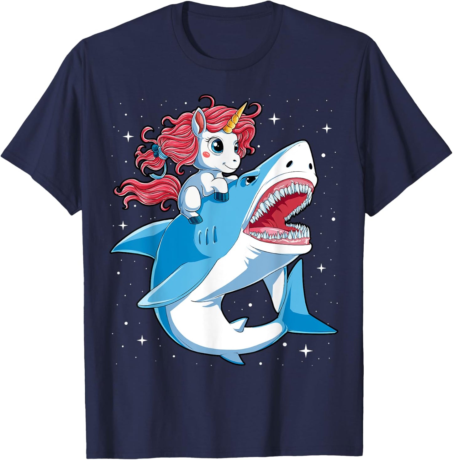 Unicorn Riding Shark T shirt Boys Kids Space Galaxy Gifts T-Shirt - T-Shirt | Navy