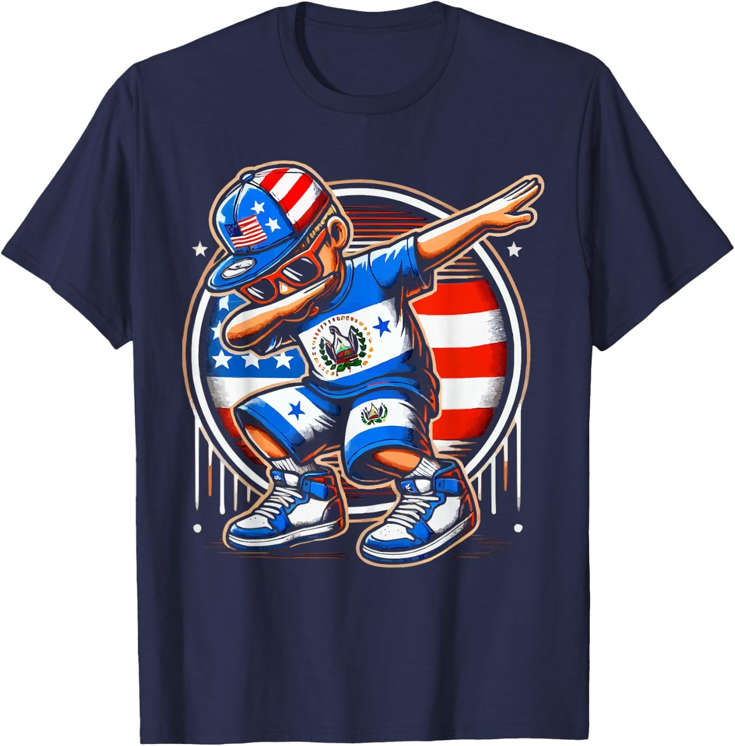 Half American Half Salvadorian USA Flag El Salvador America T-Shirt - T-Shirt | Navy