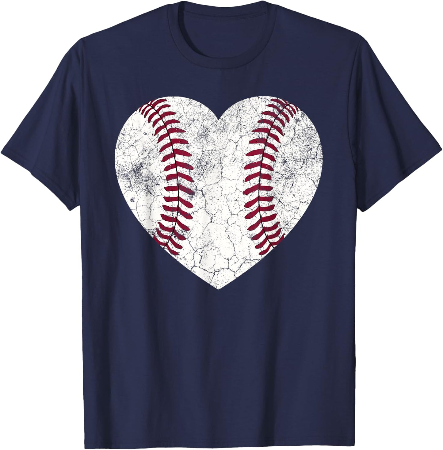 Mother's Day Gift Distressed Heart Baseball Heart Mom Mama T-Shirt - T-Shirt | Navy
