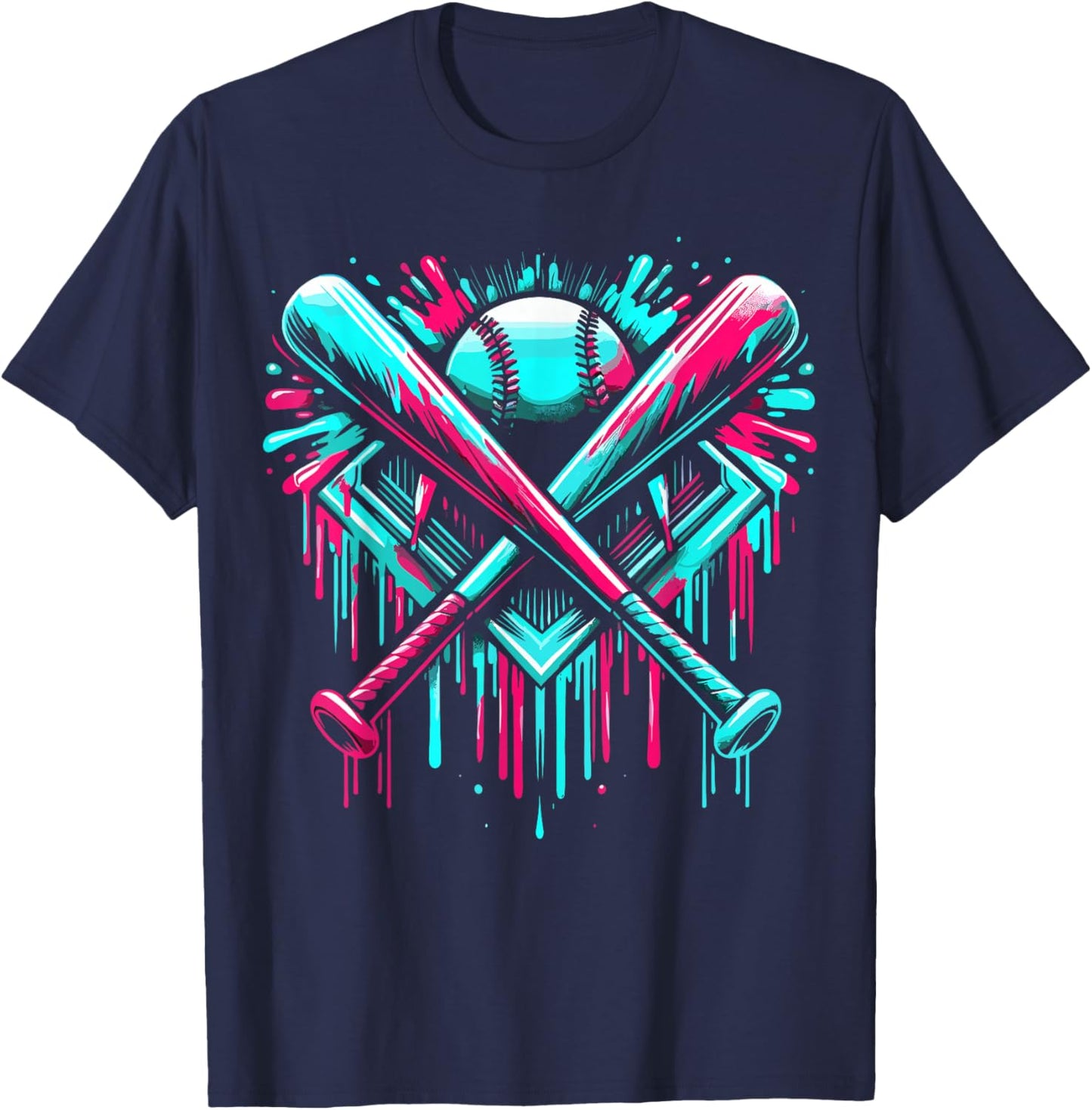 Dripping Baseball Bat T-Shirt - T-Shirt | Navy