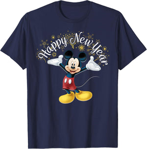 Disney New Year's Mickey Mouse Happy New Year Portrait T-Shirt - T-Shirt | Navy