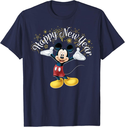 Disney New Year's Mickey Mouse Happy New Year Portrait T-Shirt - T-Shirt | Navy