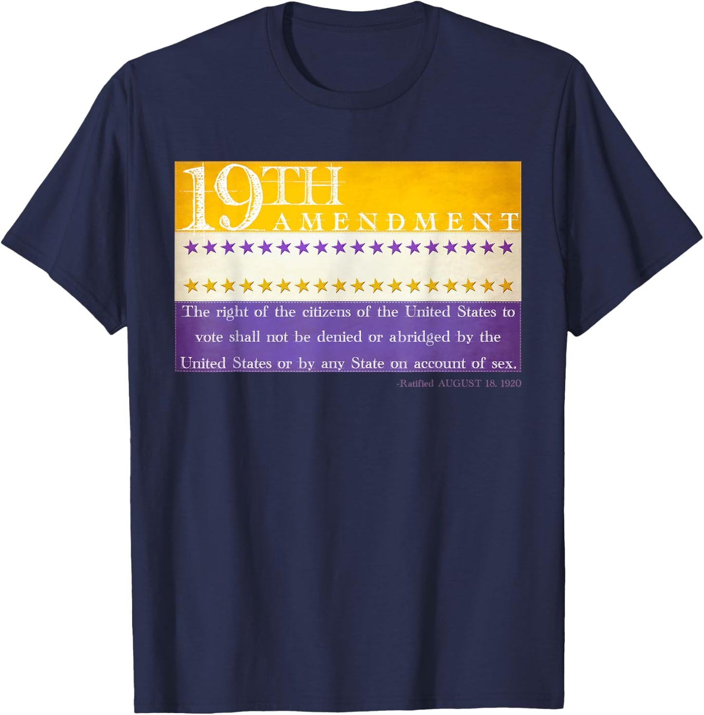 Vintage 19th Amendment Suffrage Victory Flag Centennial Text T-Shirt - T-Shirt | Navy