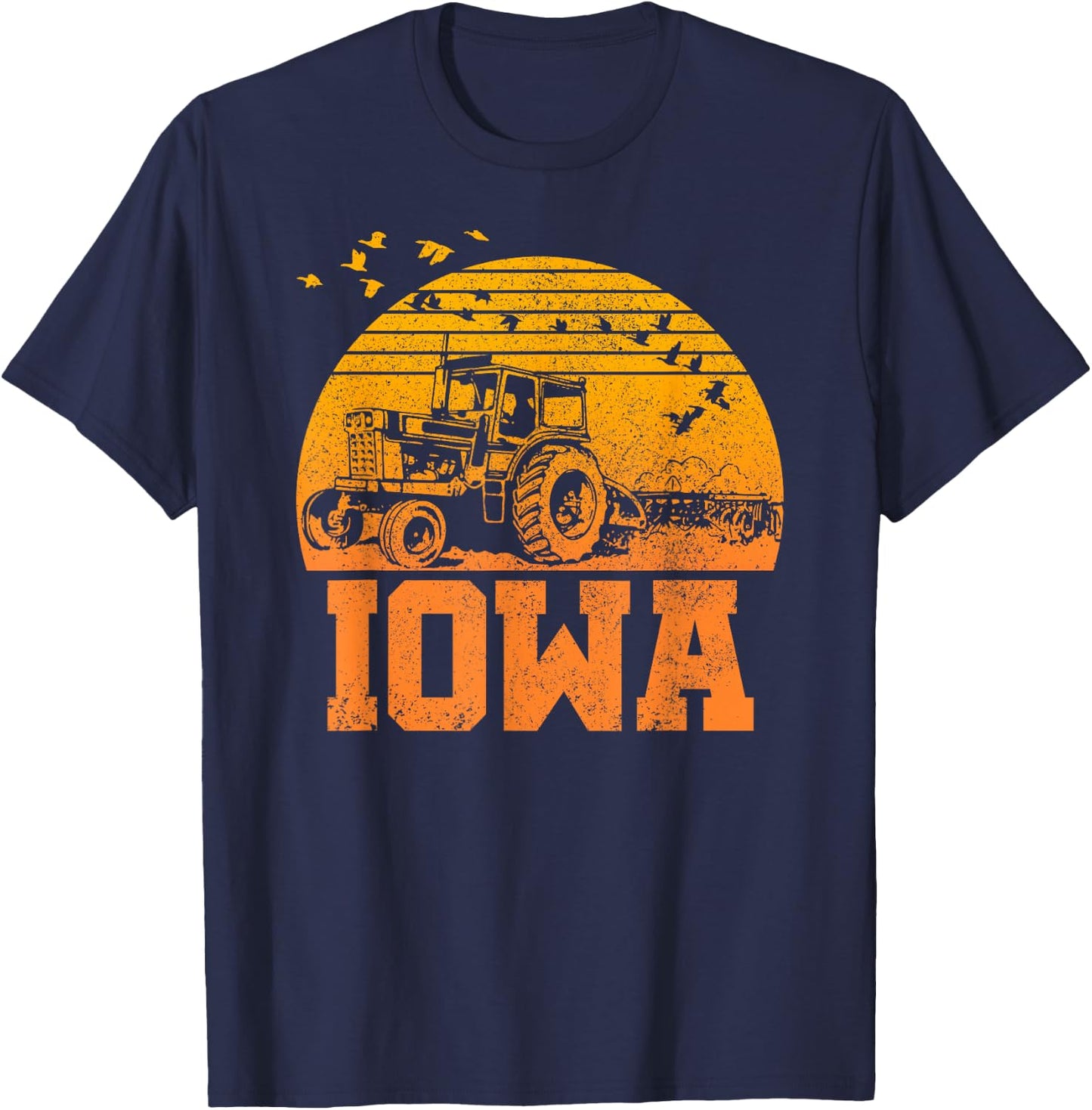 Iowa - Vintage Retro Tractor Farmer Shirt Gift T-Shirt - T-Shirt | Navy