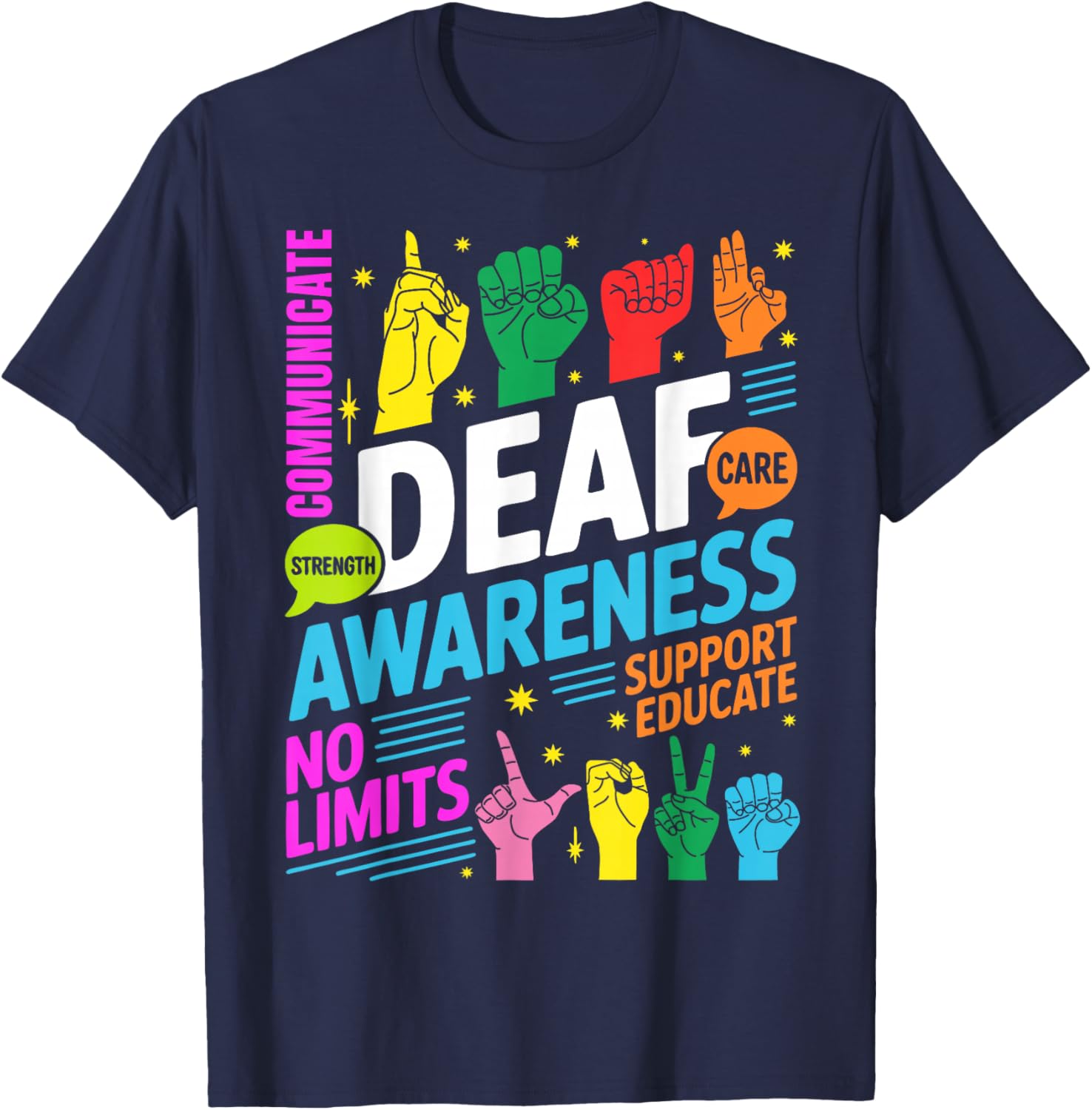 Deaf Awareness Month Inclusion CODA Support ASL T-Shirt - T-Shirt | Navy