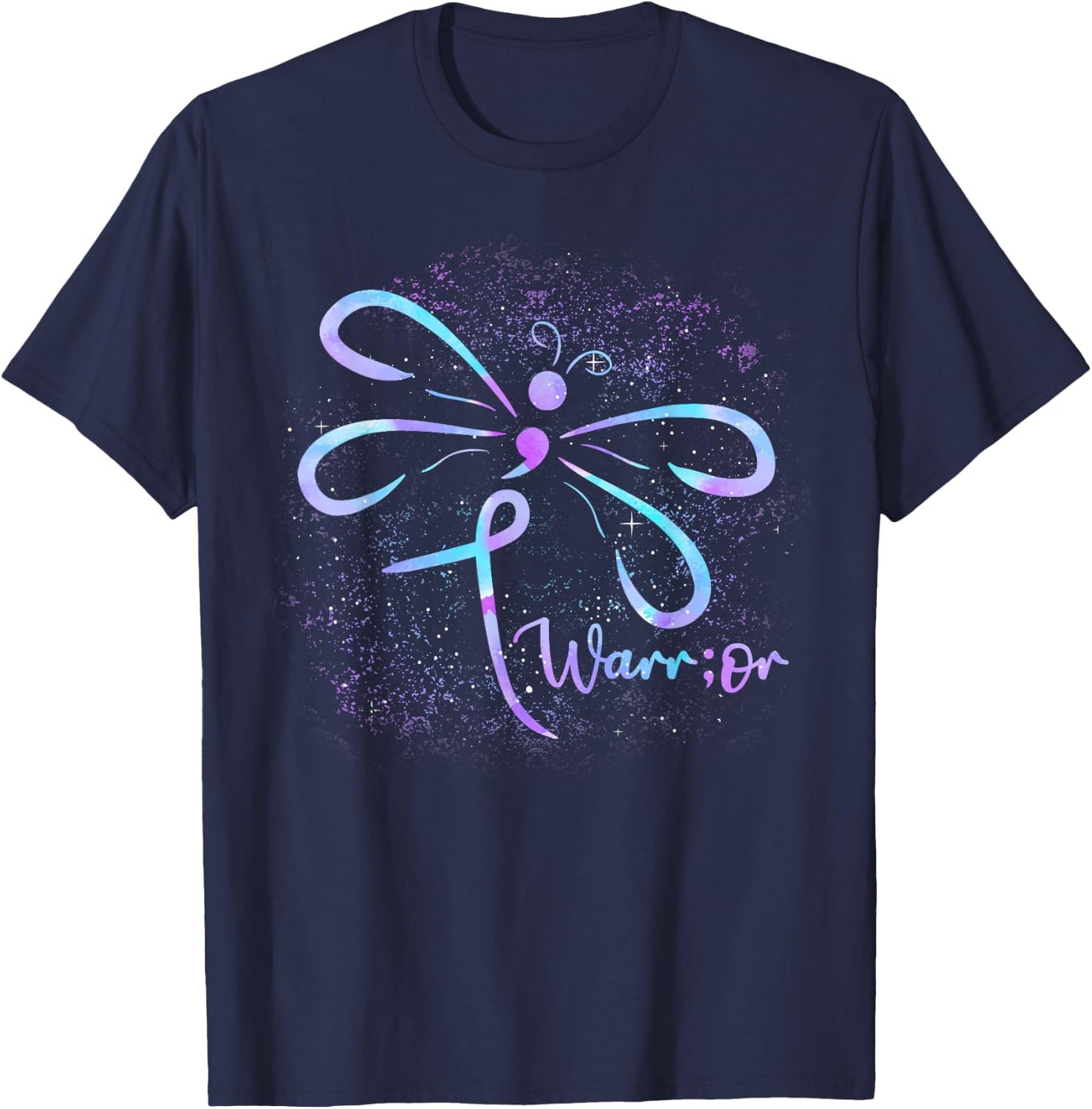 Suicide Awareness Semicolon Dragonfly Mental Health T-Shirt - T-Shirt | Navy