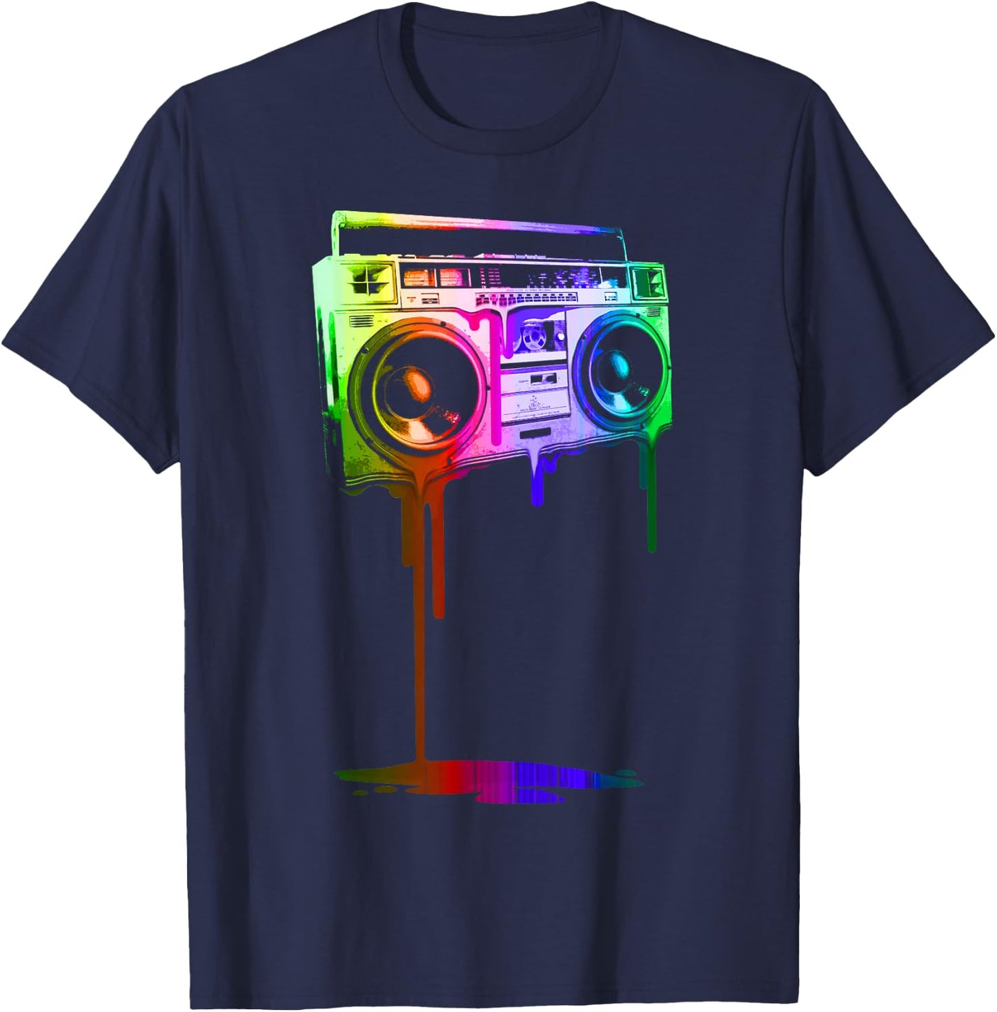 Melting Boombox in Digital Rainbow Colors T-Shirt - T-Shirt | Navy