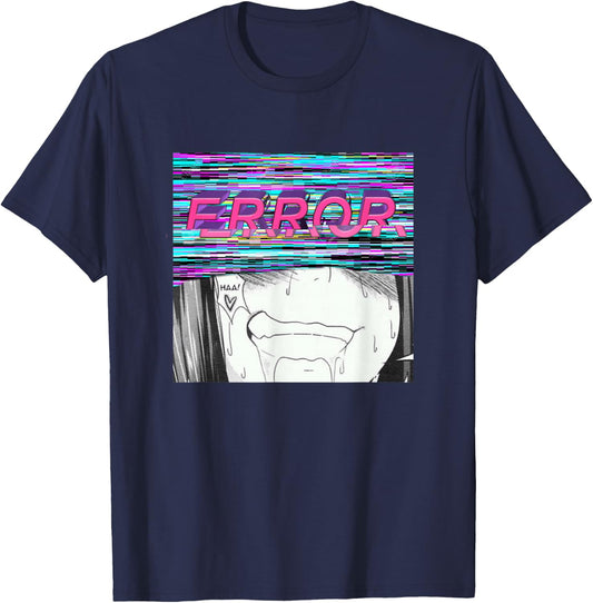 Error Vaporwave Ahegao Kink Doujinshi Hentai Ecchi Edit T-Shirt - T-Shirt | Navy