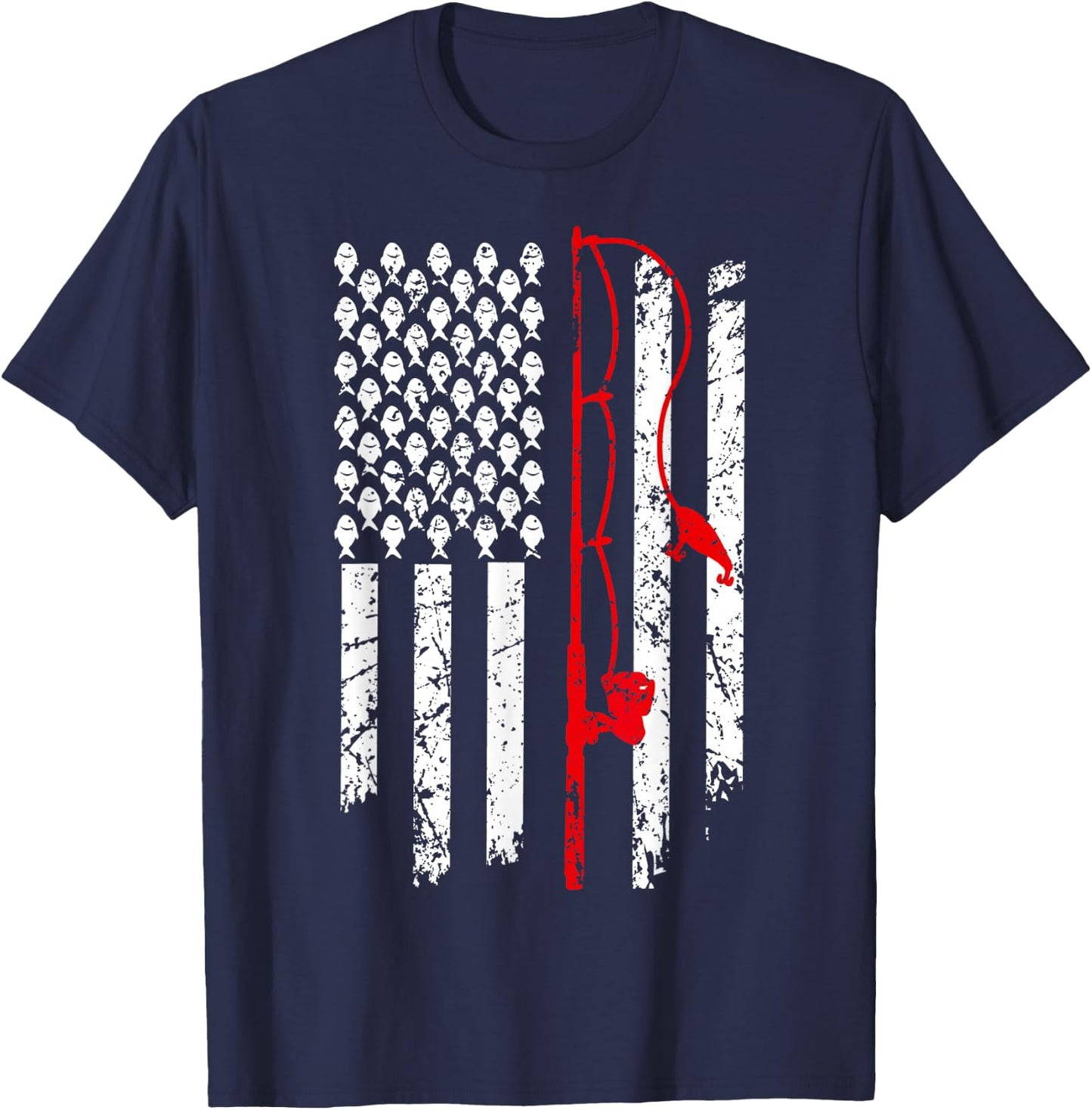 Fishing American Flag Husband Son Grandson Funny Fisherman T-Shirt - T-Shirt | Navy
