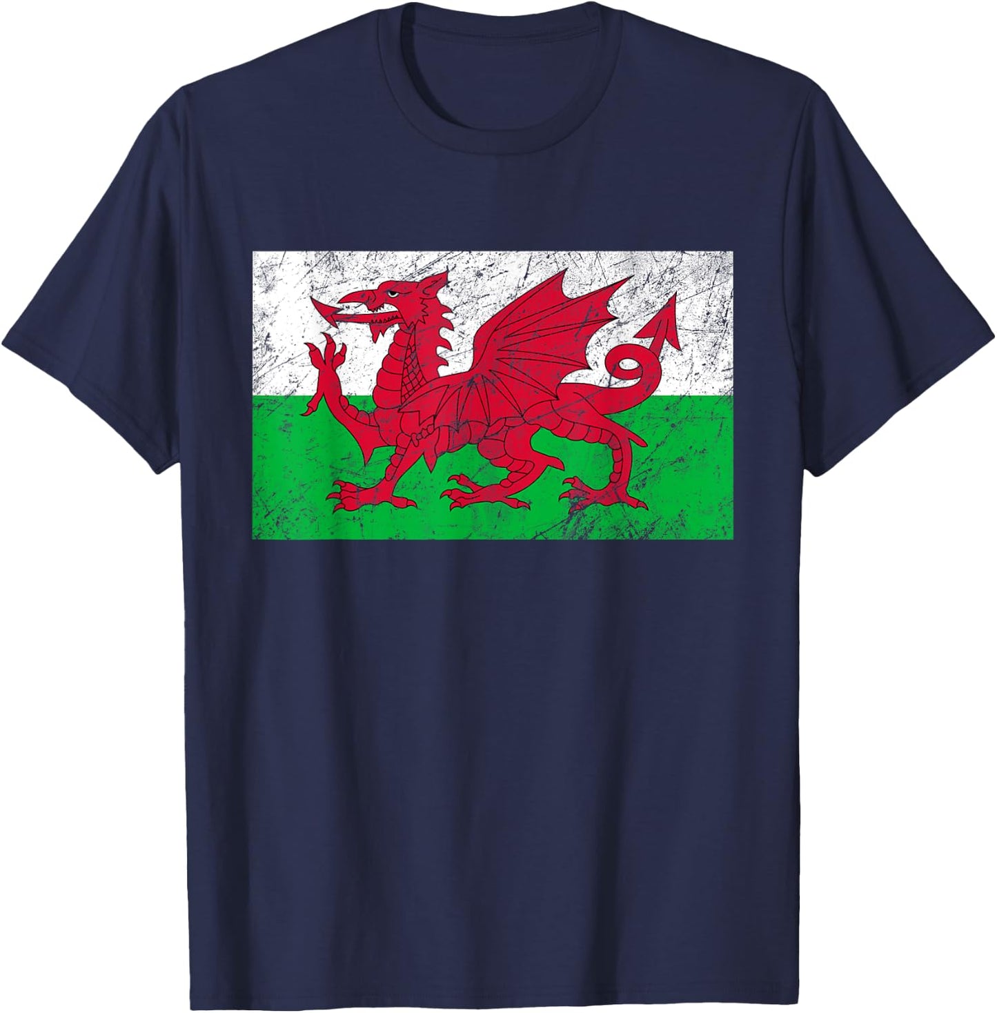 Wales Dragon Flag Welsh Retro Cymru Medieval T-Shirt - T-Shirt | Navy