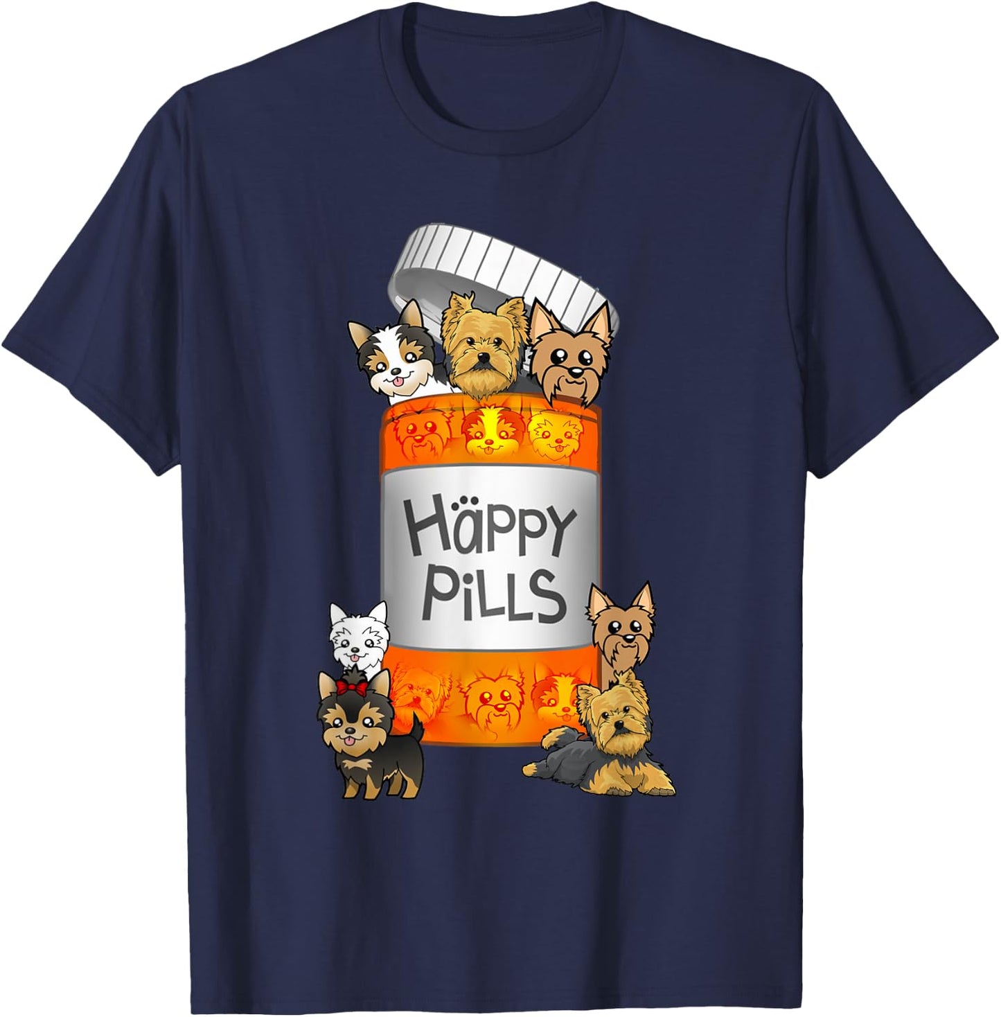 Yorkie Happy Pills T-Shirt - T-Shirt | Navy