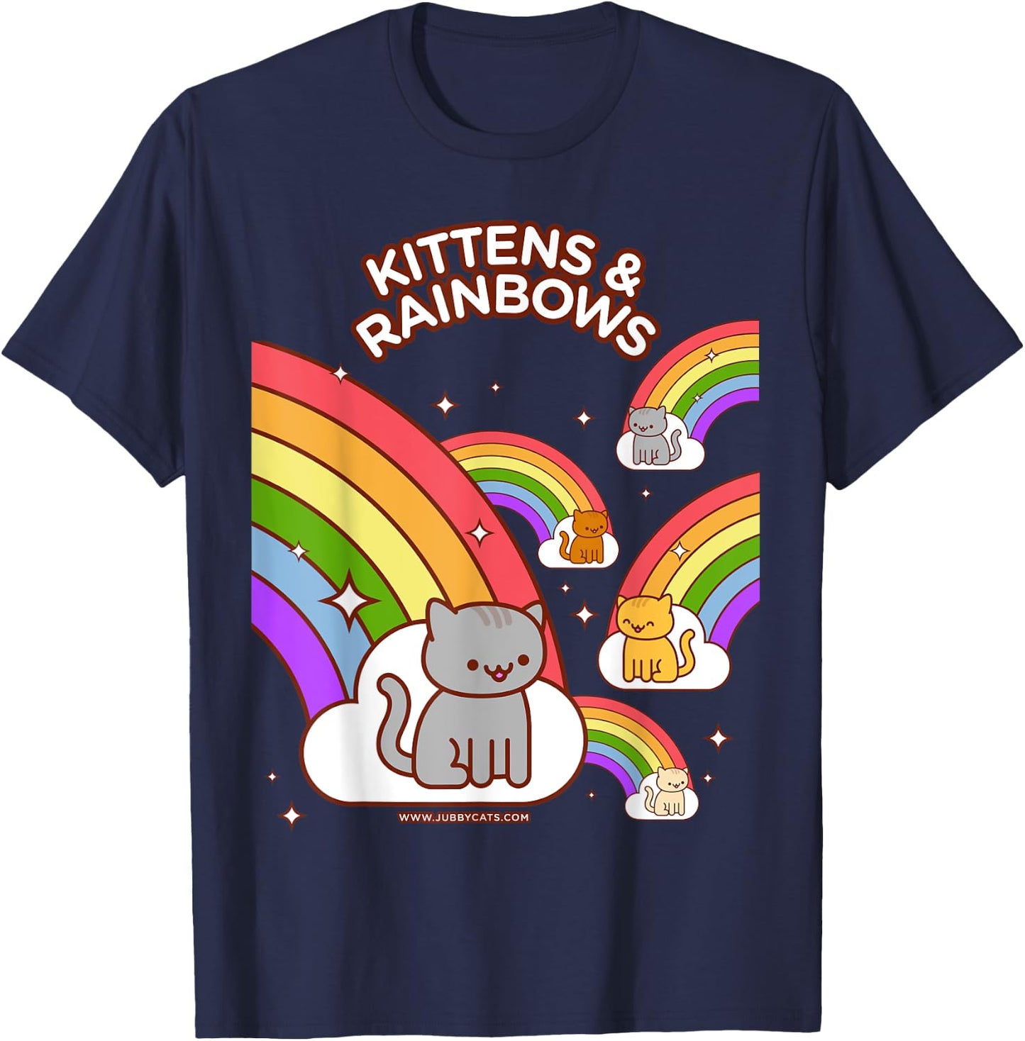 Kawaii Cat - Kittens & Rainbows T-Shirt - T-Shirt | Navy