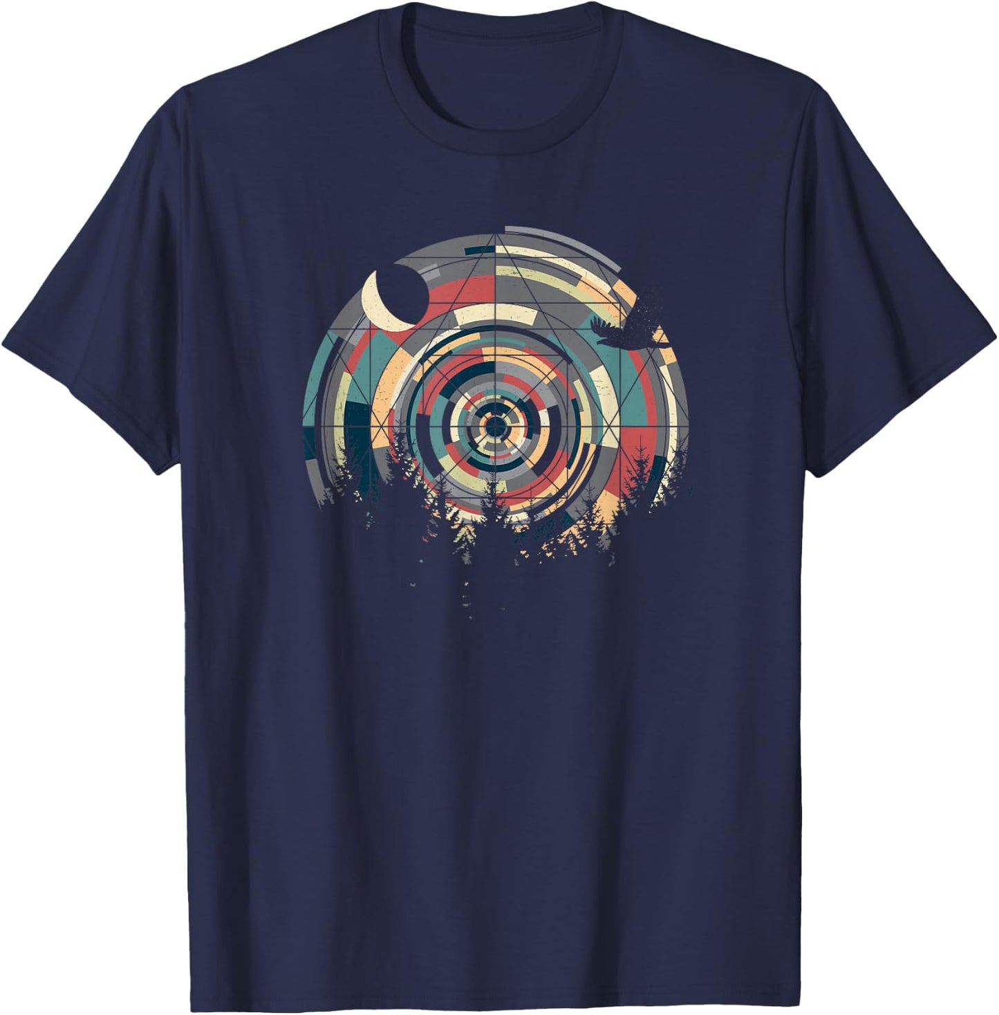 Sacred Geometry Meets Landscape, Moon, Eagle, him & her T-Shirt - T-Shirt | Navy