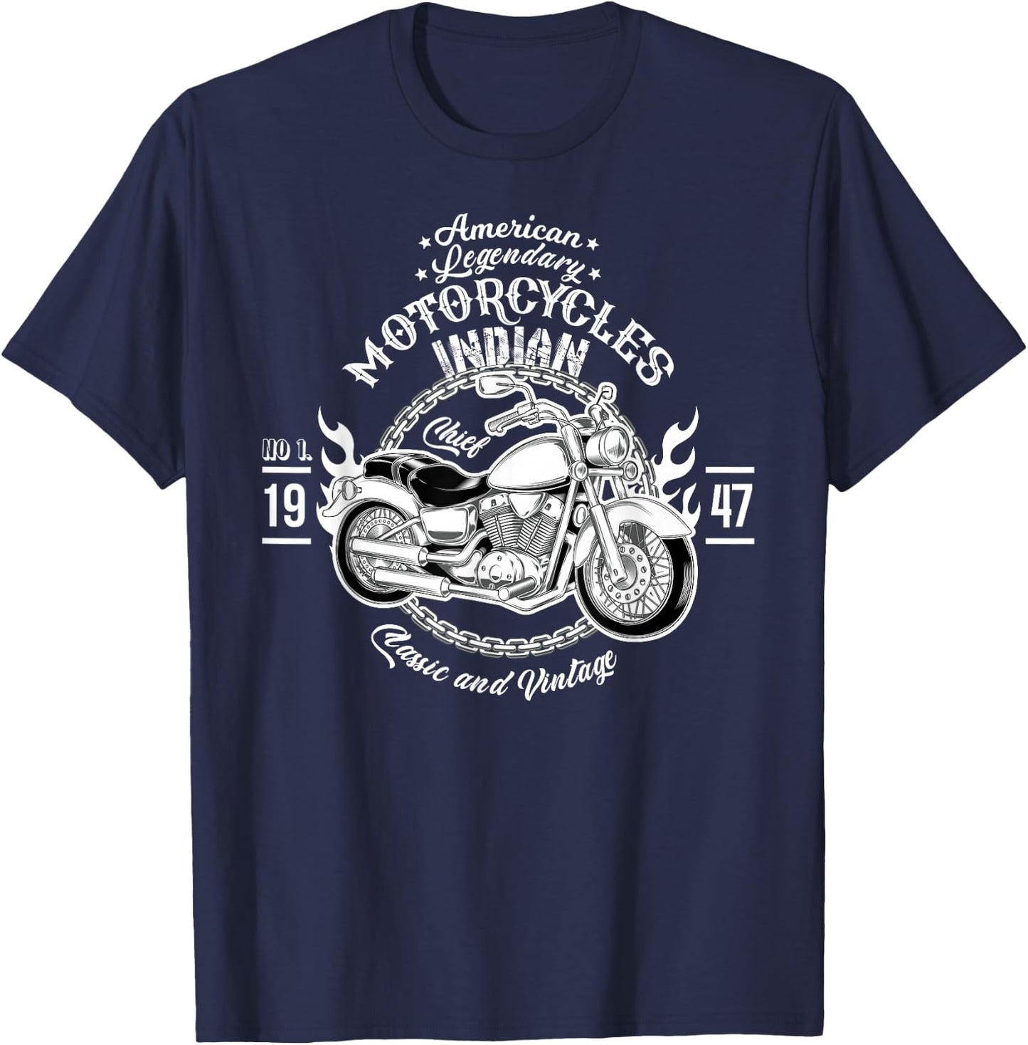 American Motorcycle Indian Bikers Vintage Retro Riders Gift T-Shirt - T-Shirt | Navy