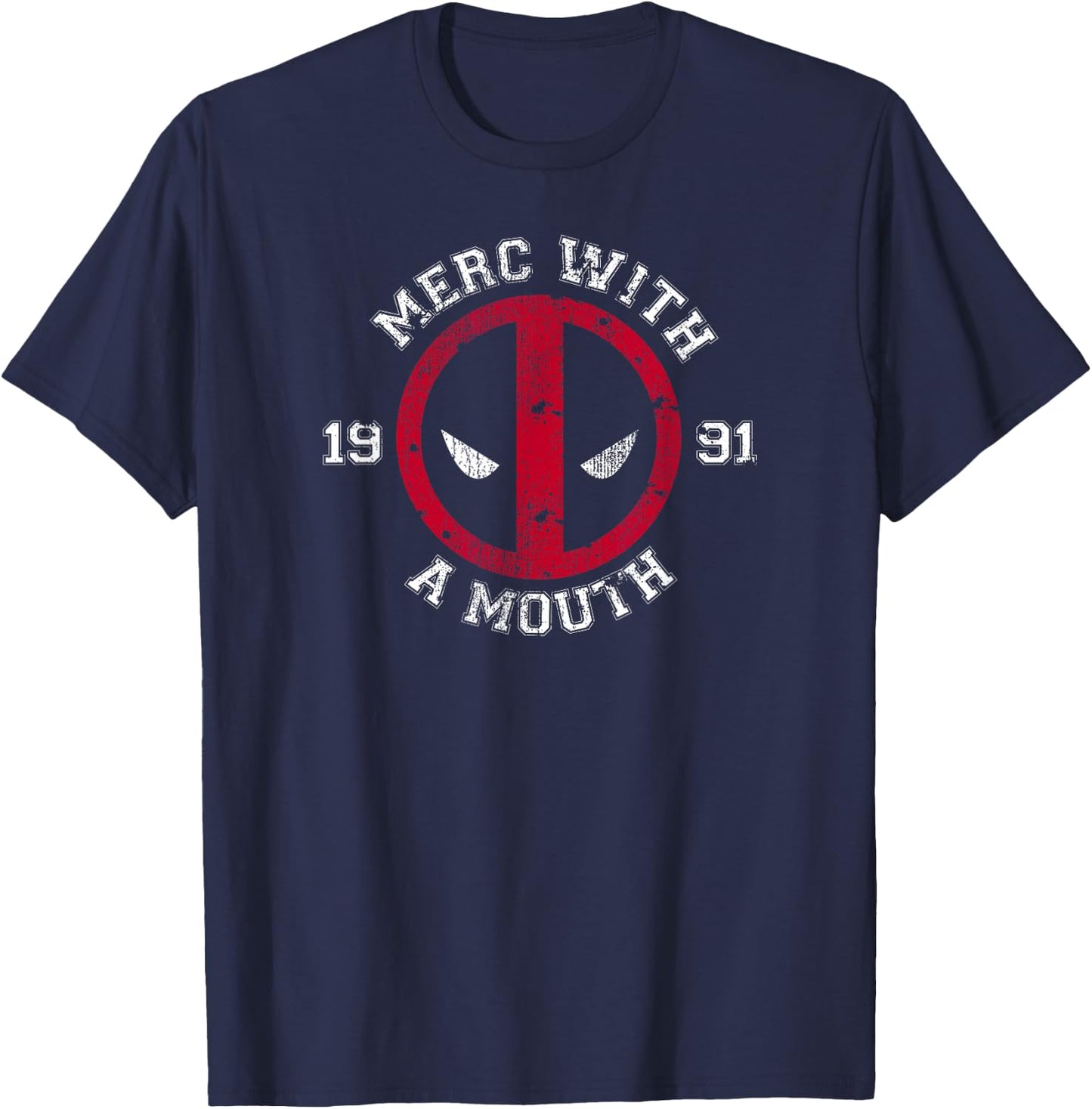 Marvel Comics Deadpool Merc With The Mouth Distressed Logo T-Shirt - T-Shirt | Navy