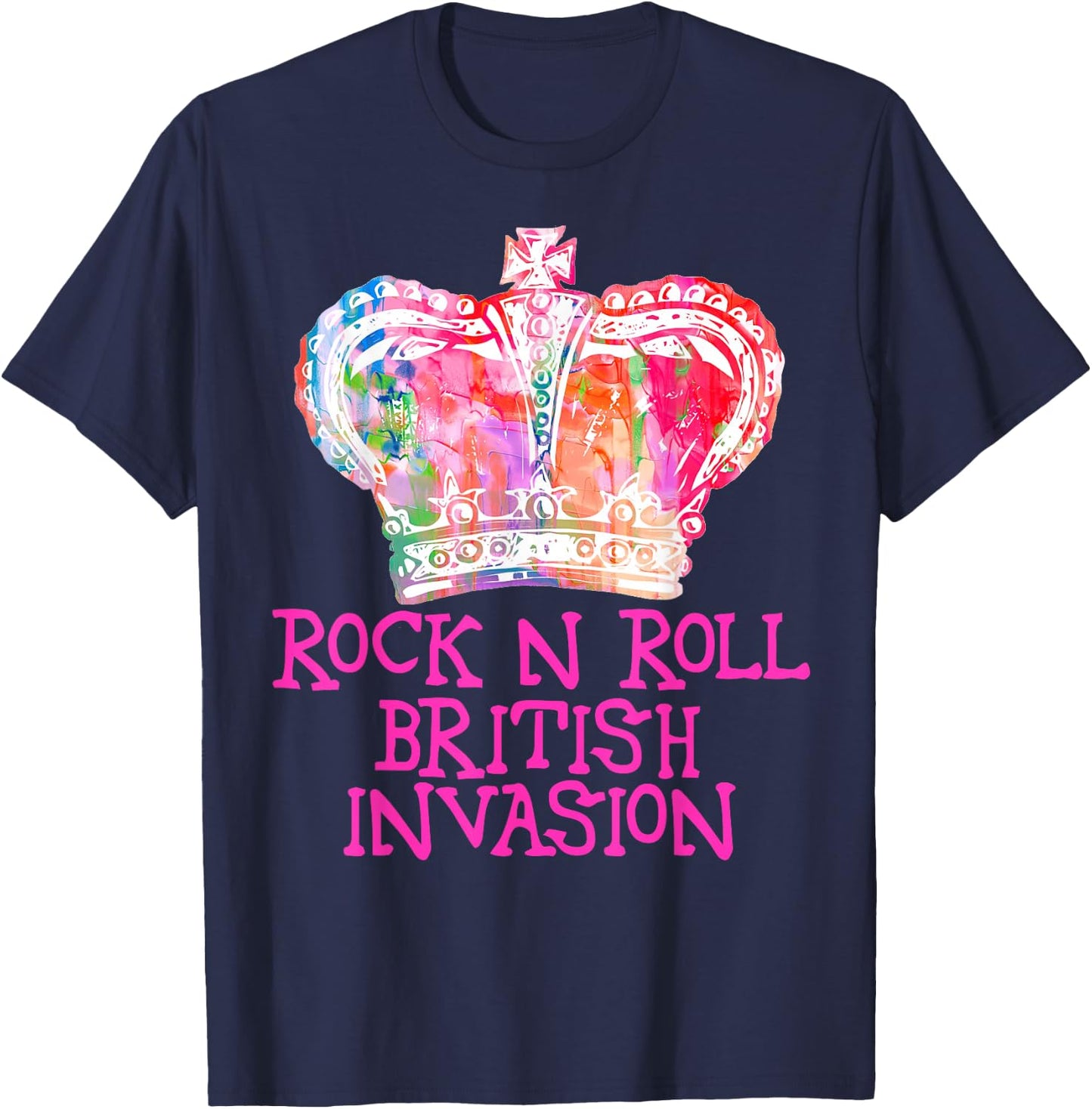Rock N Roll Music British Invasion Crown Shirt T-Shirt - T-Shirt | Navy