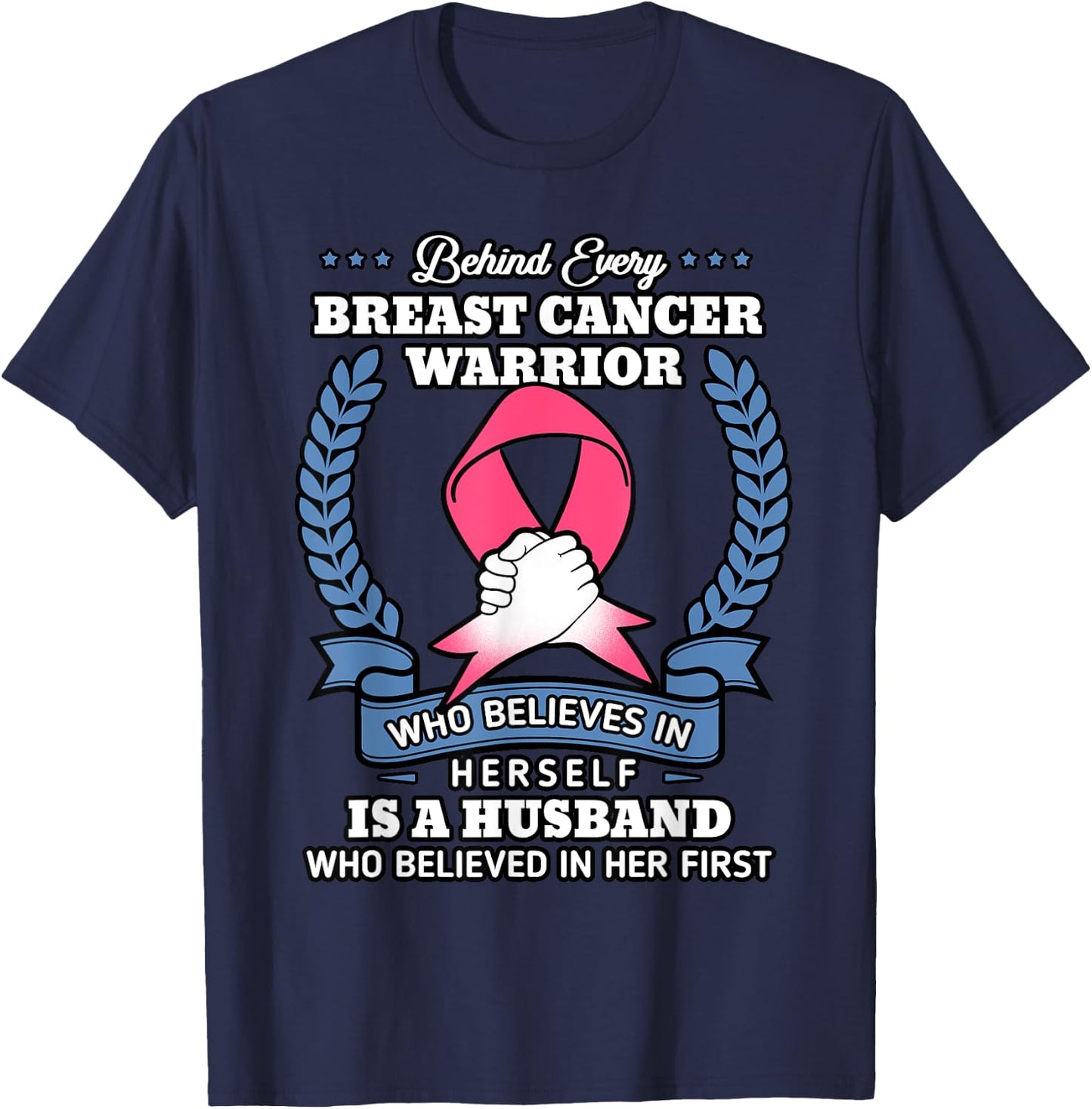 Husband Of A Warrior Breast Cancer Shirt Fight Chemo Gift T-Shirt - T-Shirt | Navy