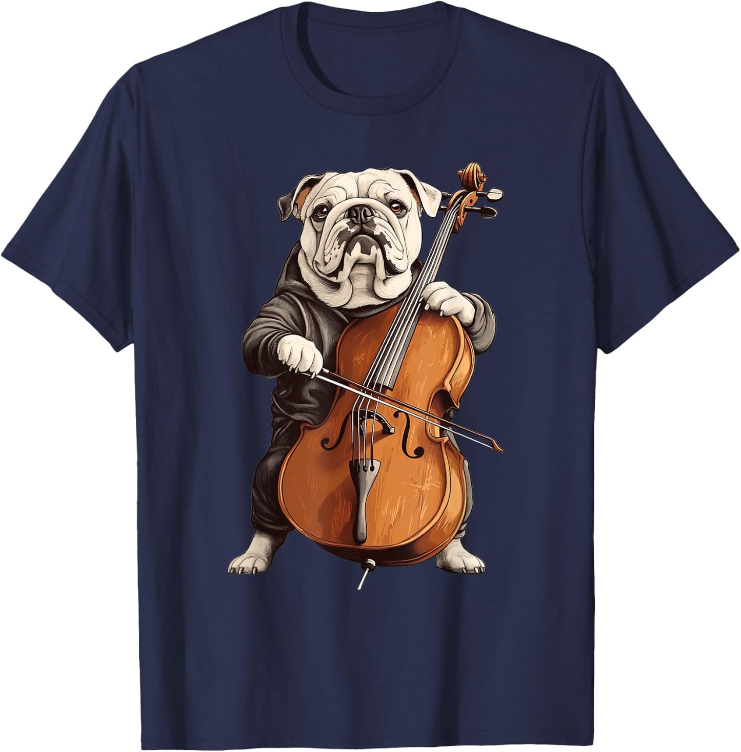 Cute English Bulldog Dog Playing Cello Musician Music Women Kids T-Shirt - T-Shirt | Navy