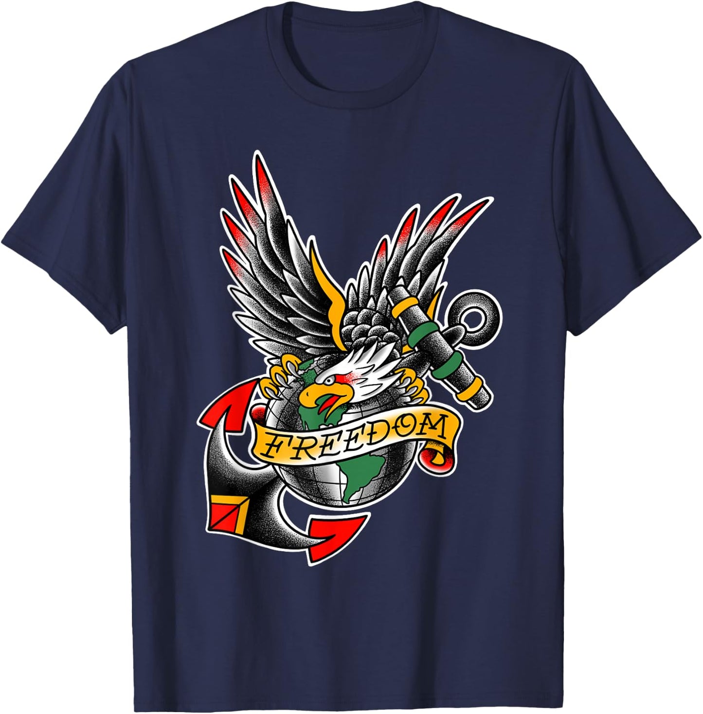 USA Traditional Tattoo style Bald Eagle (Freedom) T-Shirt - T-Shirt | Navy
