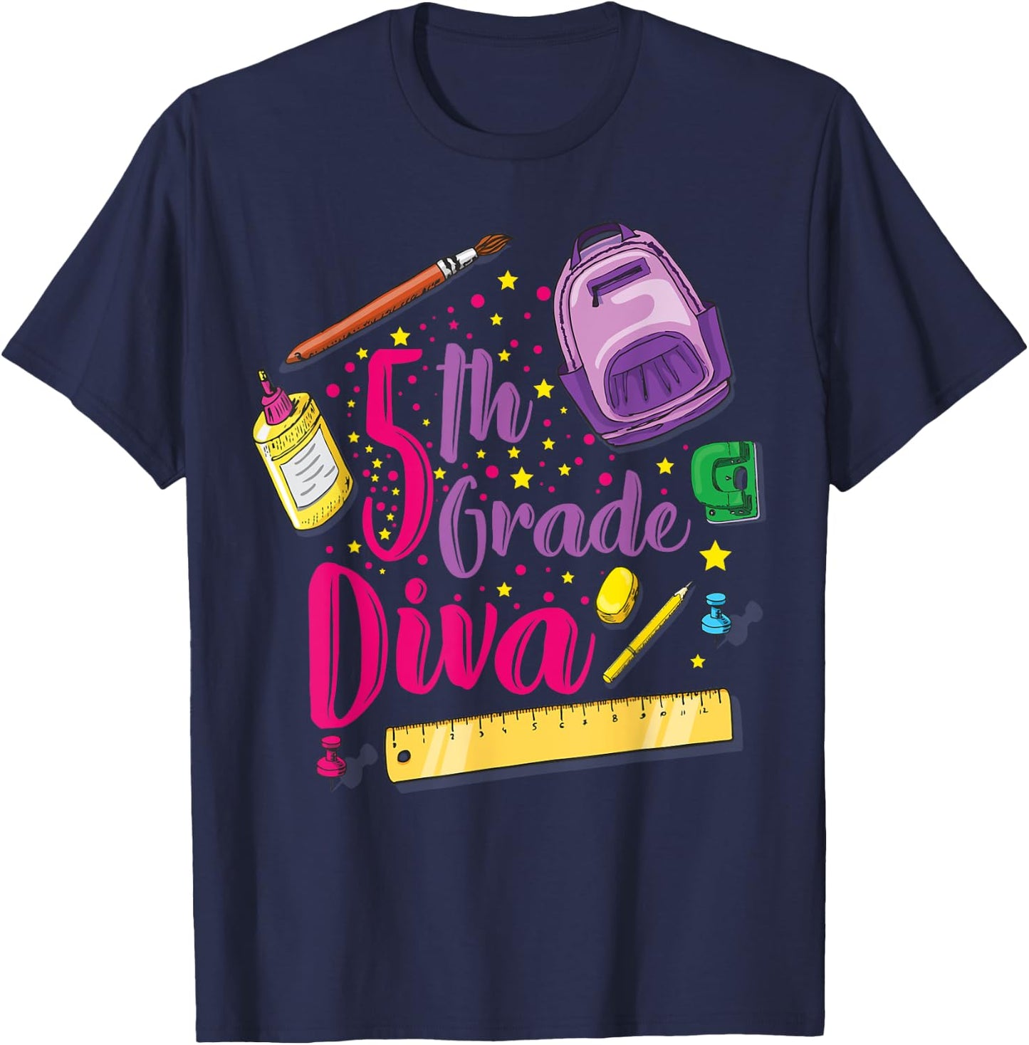 5th Grade Diva Shirt First Day of School Girl Clothes Gift T-Shirt - T-Shirt | Navy