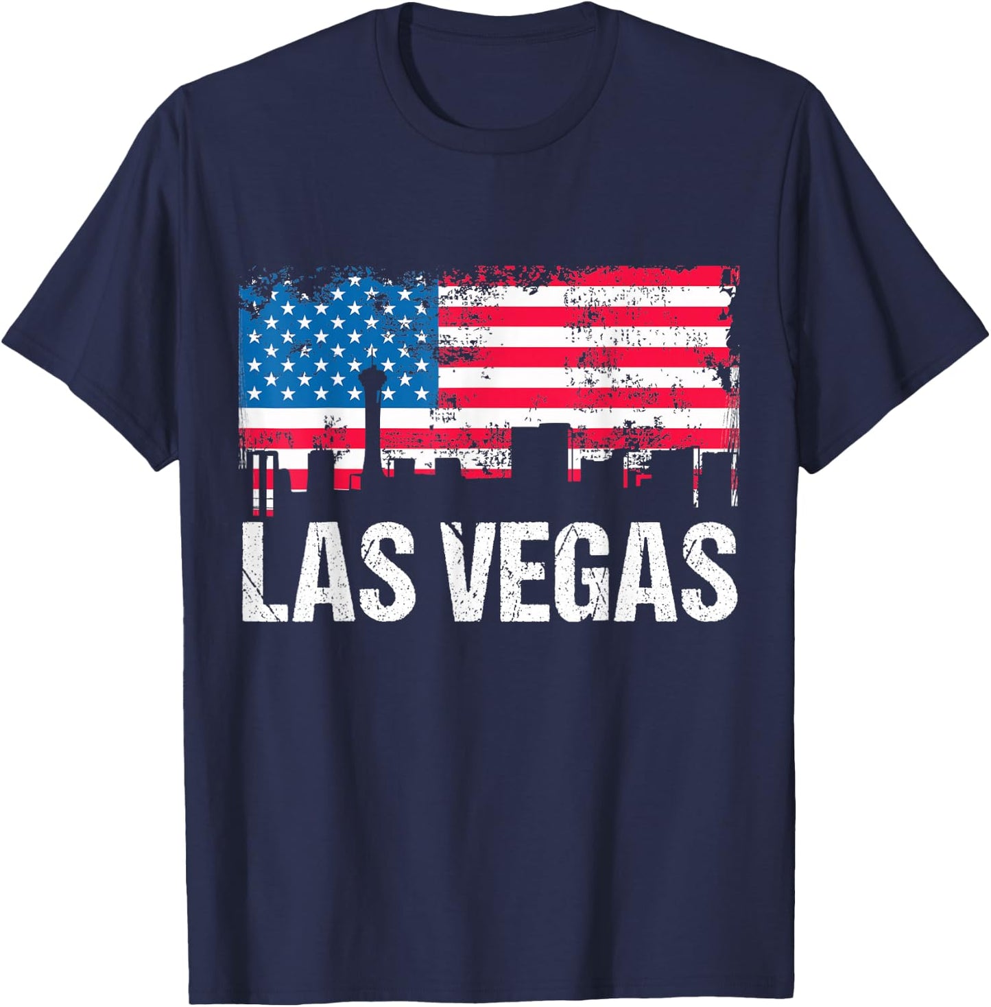 Vintage US Flag American City Skyline Las Vegas Nevada USA T-Shirt - T-Shirt | Navy