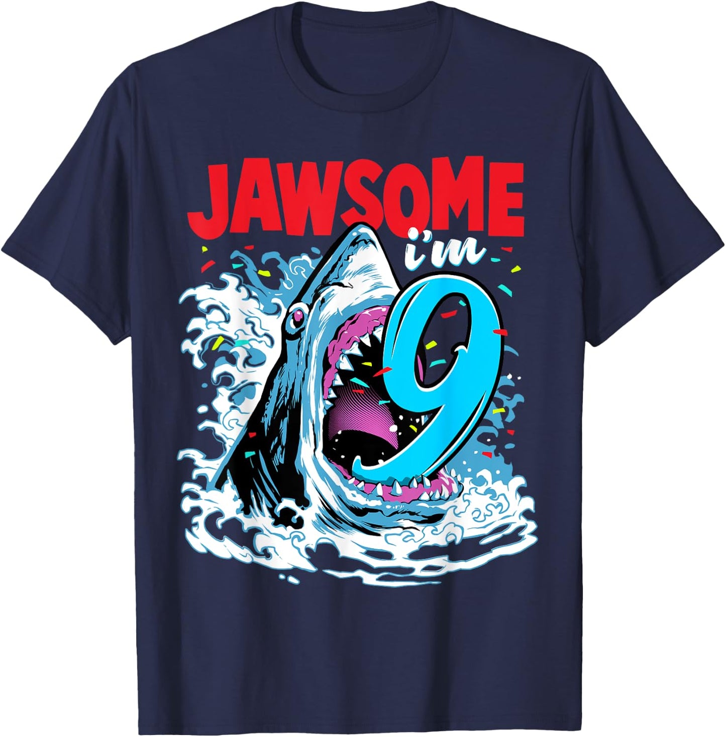 Kids 9th Birthday Shark 9 | Jawsome Nine Year Old Bday Gift T-Shirt - T-Shirt | Navy