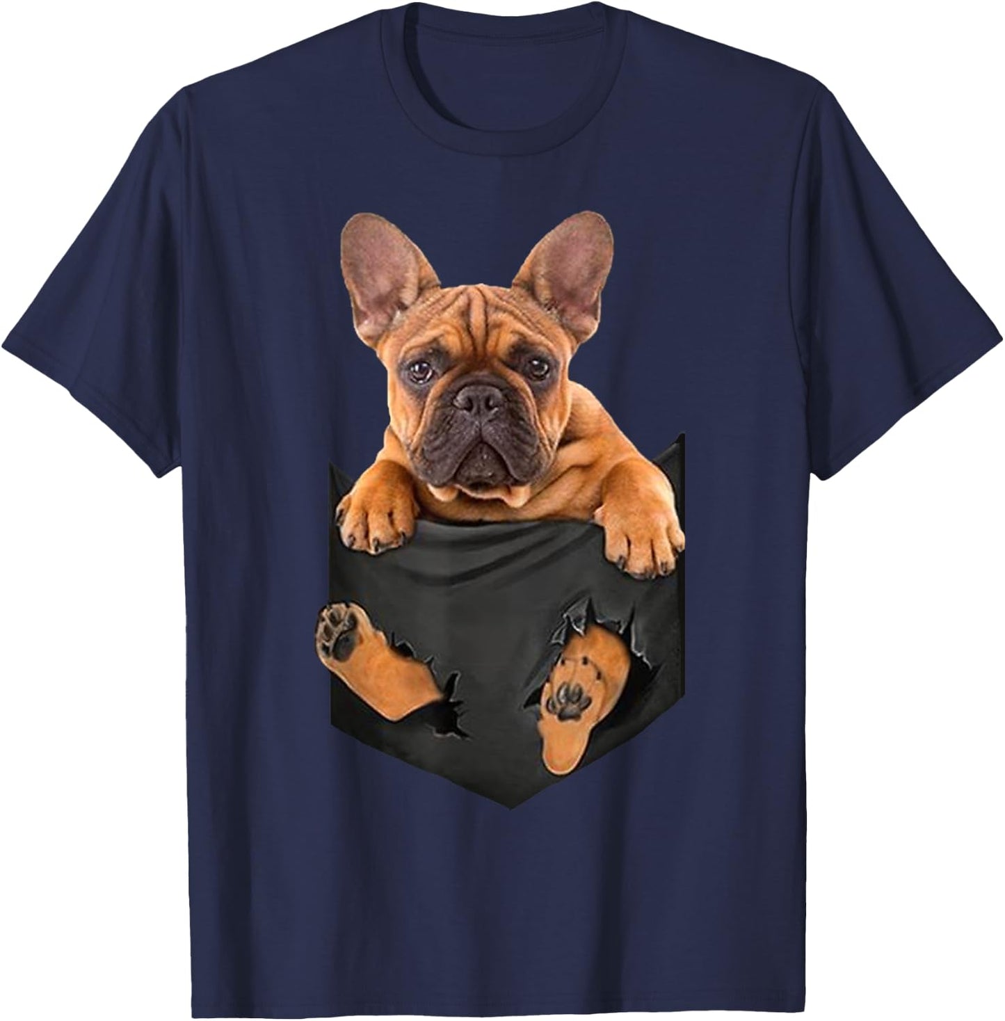 French Bulldog In a Pocket Mid T Shirt, Dog Inside Me T-Shirt - T-Shirt | Navy
