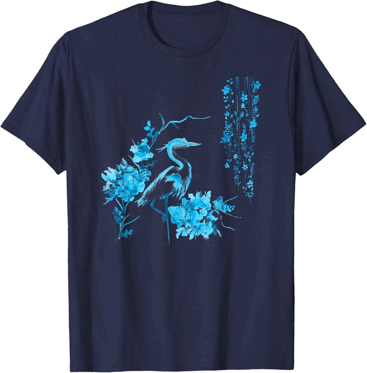 Japanese Art Crane Bird Fresh Garden Stylish Design T-Shirt - T-Shirt | Navy