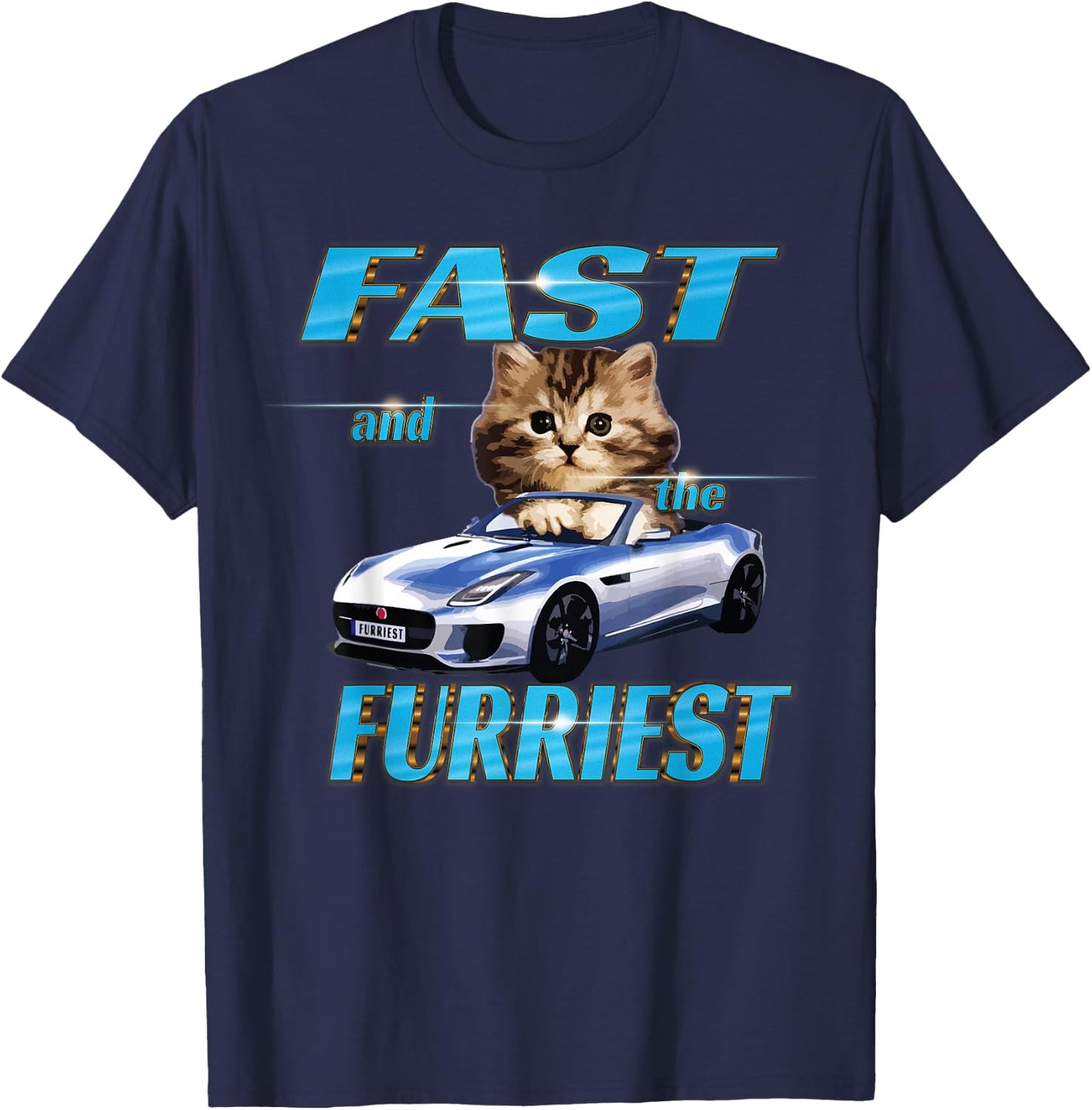 Fast and the Furriest Cats in cars T-Shirt - T-Shirt | Navy