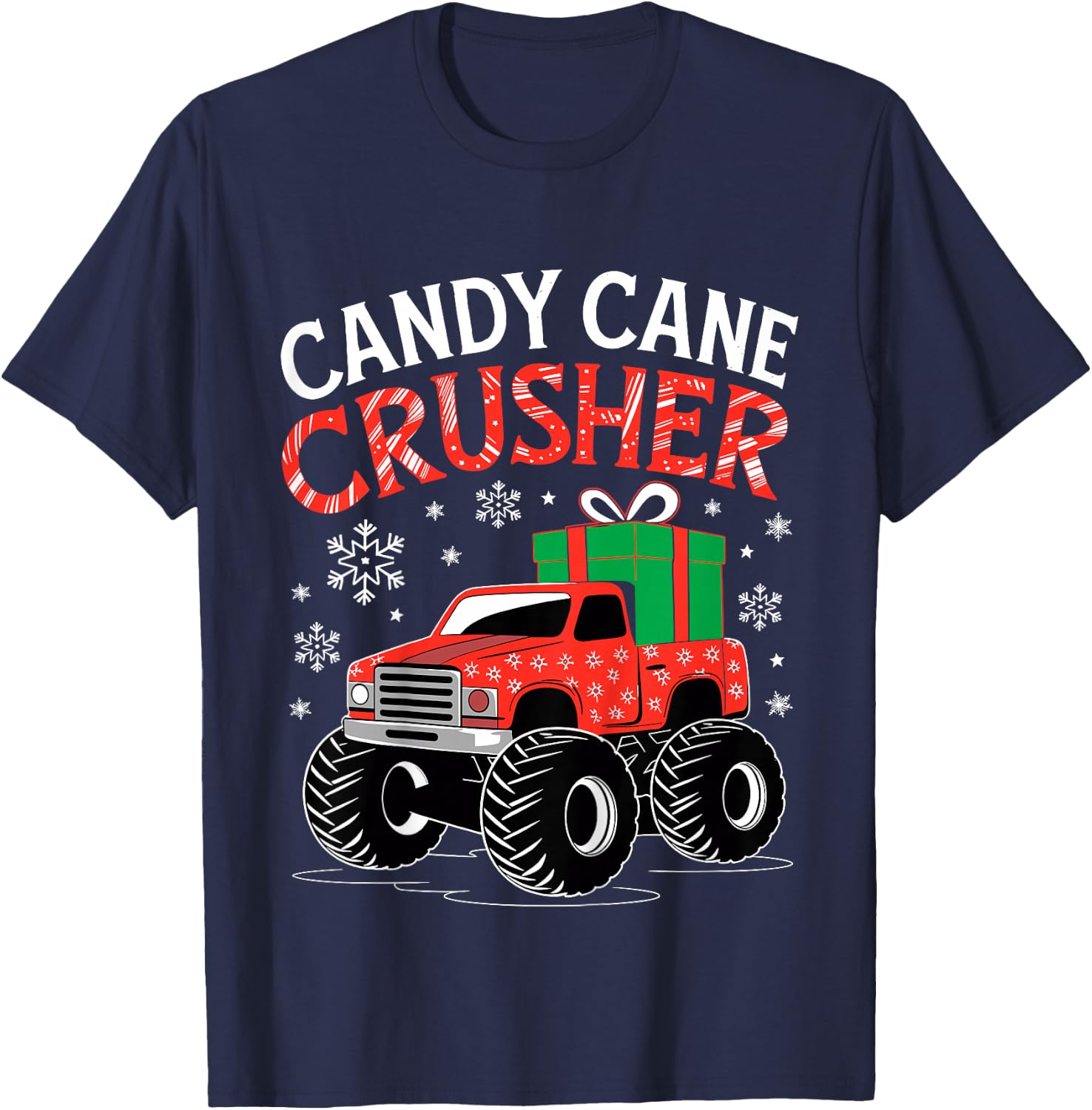 Kids Candy Cane Crusher Christmas Monster Truck Xmas Toddler Boys T-Shirt - T-Shirt | Navy