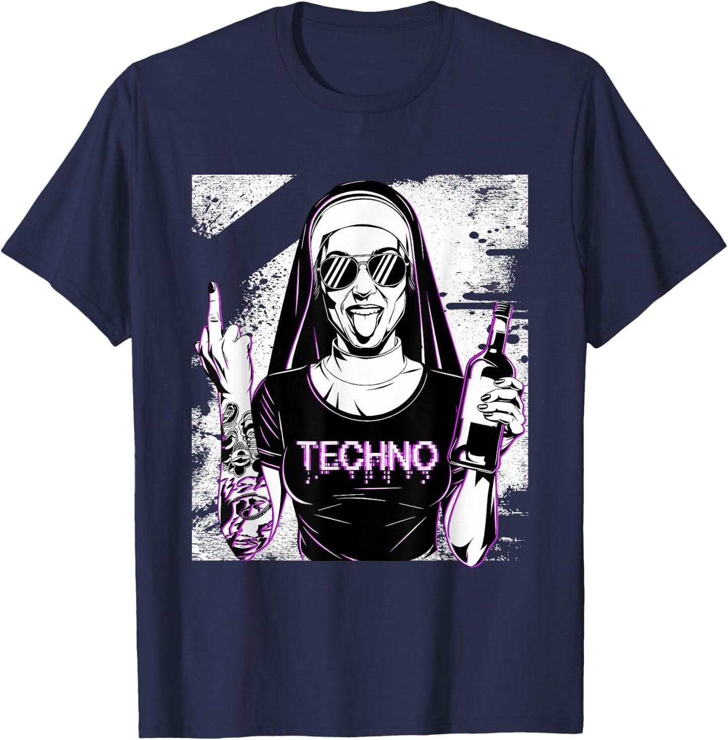 Rebellious Nun Techno Party Hardstyle T-Shirt - T-Shirt | Navy