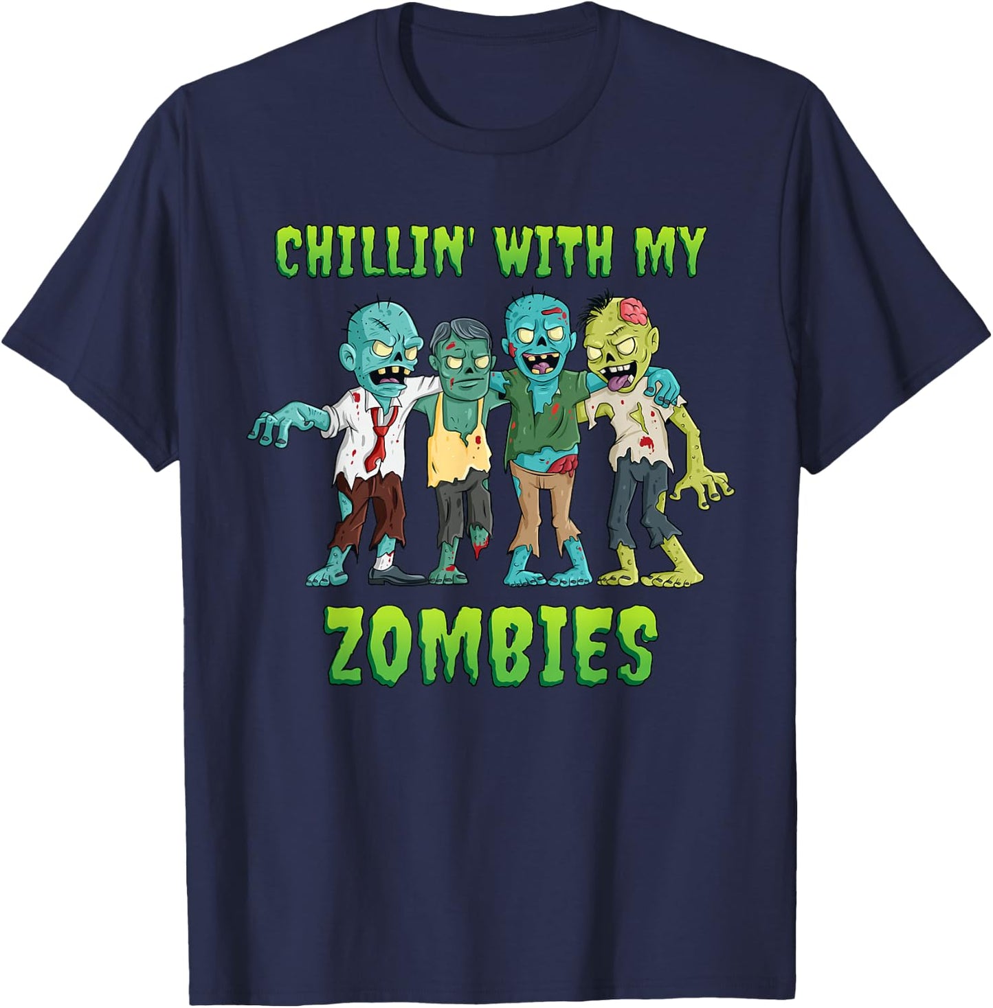 Chillin With My Zombies Halloween Boys Kids Funny T-Shirt - T-Shirt | Navy