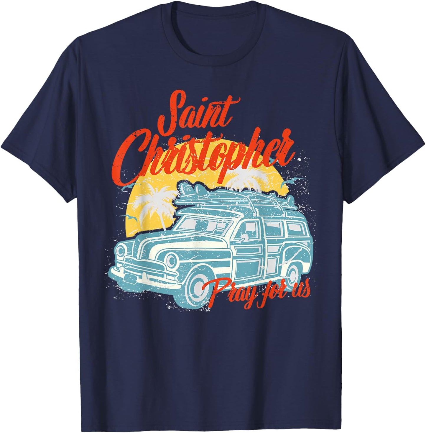 Saint Christopher Surfer Dude Surfing Men Beach Catholic T-Shirt - T-Shirt | Navy