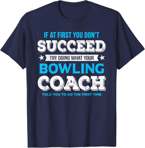 Funny Bowling Game Design for Coach - Men's Adult Black Modern Letter Print - Small - Short Sleeve - Classic Fit - Bowling Motivation T-Shirt - T-Shirt | Navy